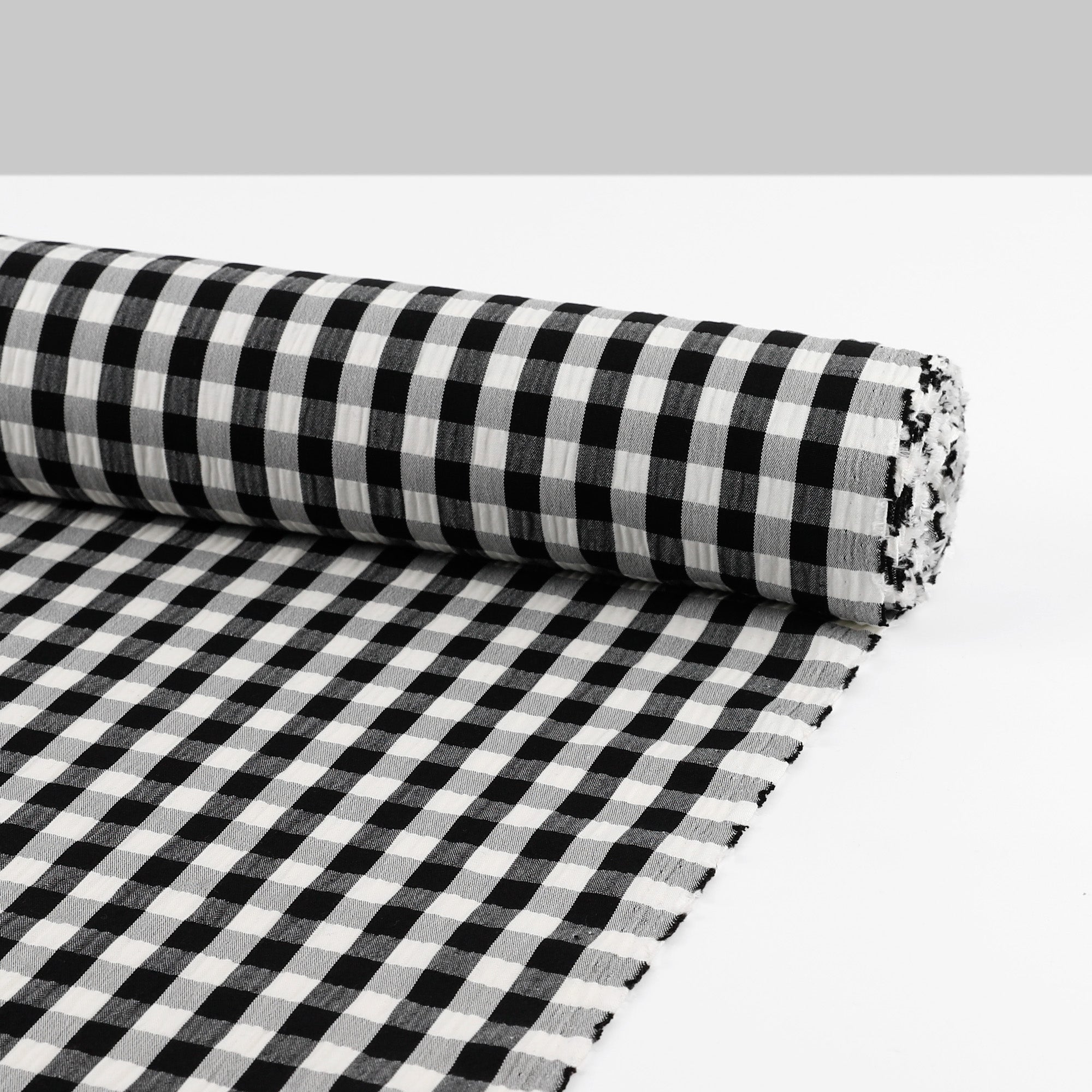 Stretch Cotton Seersucker Gingham - Black