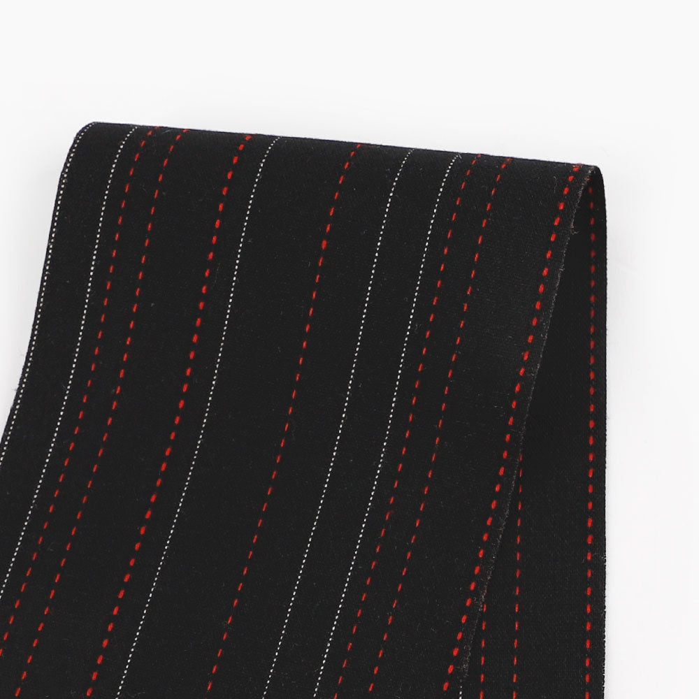 Red Thread Pinstripe Stretch Wool/Poly - Black (1.5m Bundle)