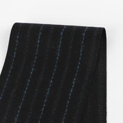 Blue Pinstripe Brushed Wool / Poly Suiting - Black