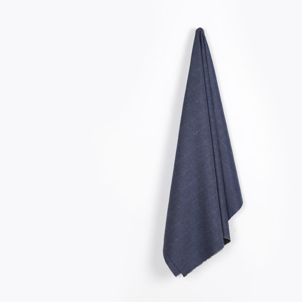 Pinstripe Herringbone Wool Blend Suiting - Marine Mix