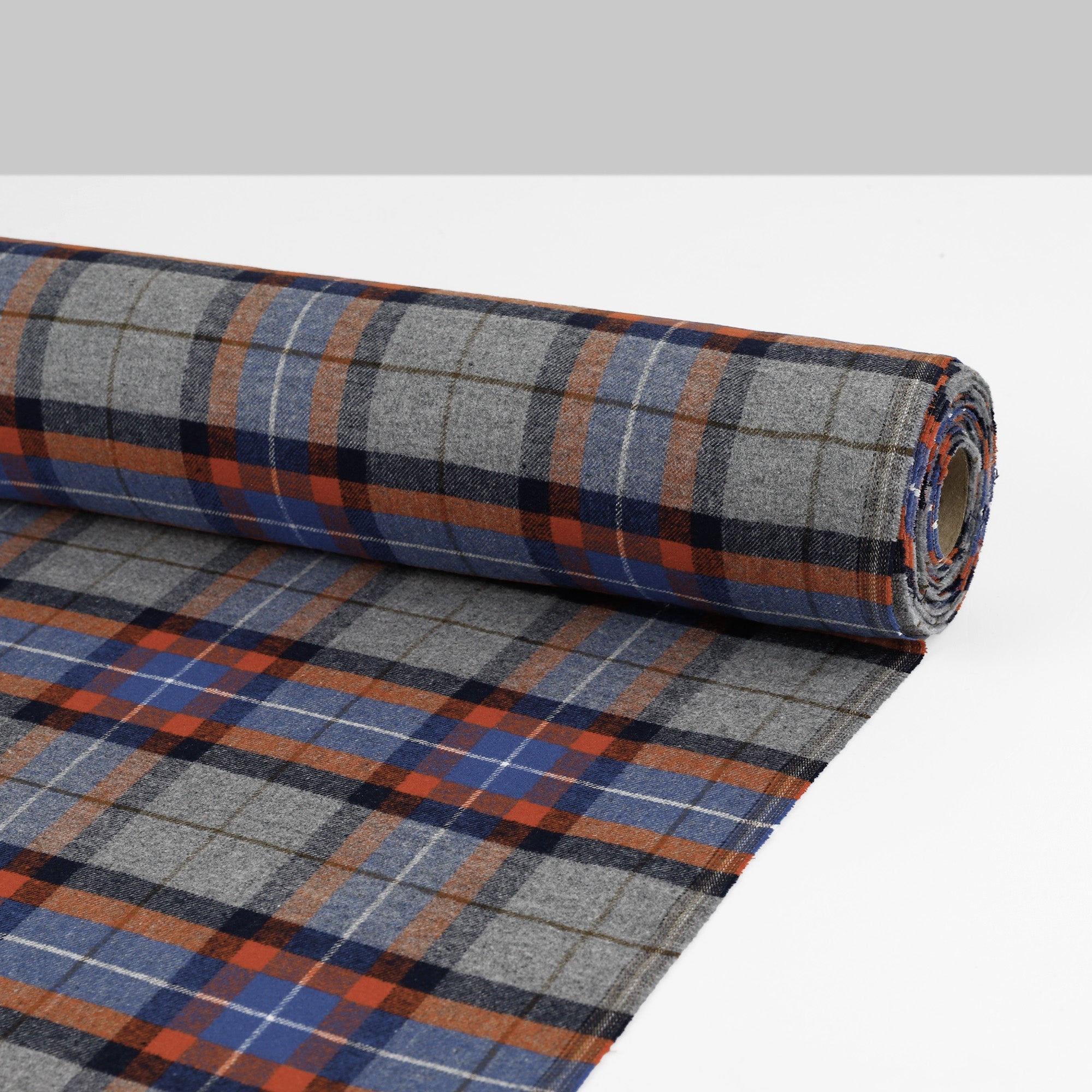 Brushed Cotton Twill Plaid - Blue/Orange