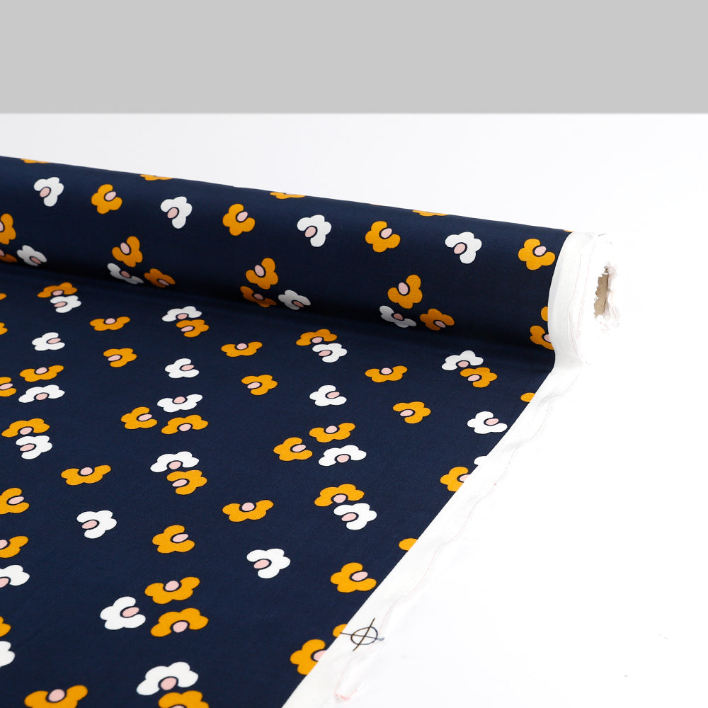 Mod Flower Viscose Crepe De Chine - Navy