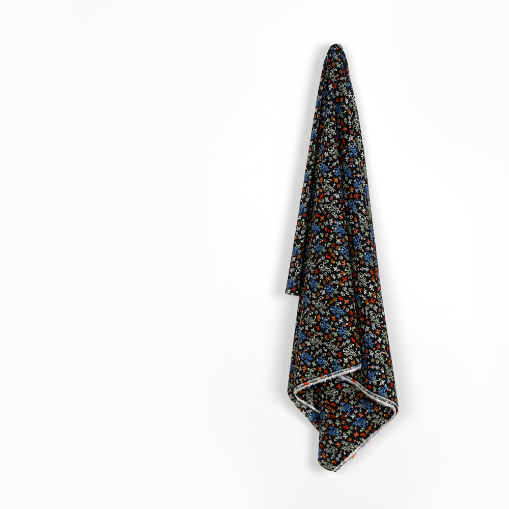 Ornamental Floral Viscose Challis - Black