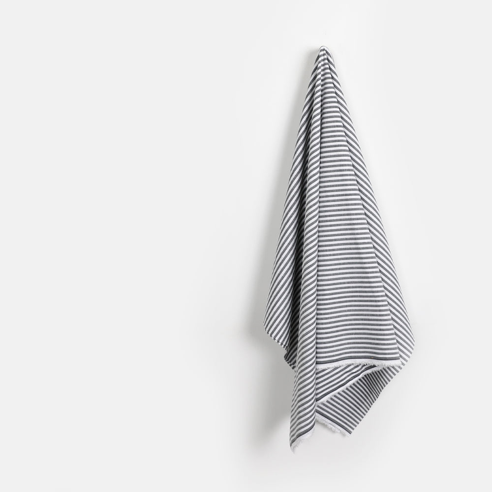 Crosshatch Stripe Cotton / Linen - White / Black