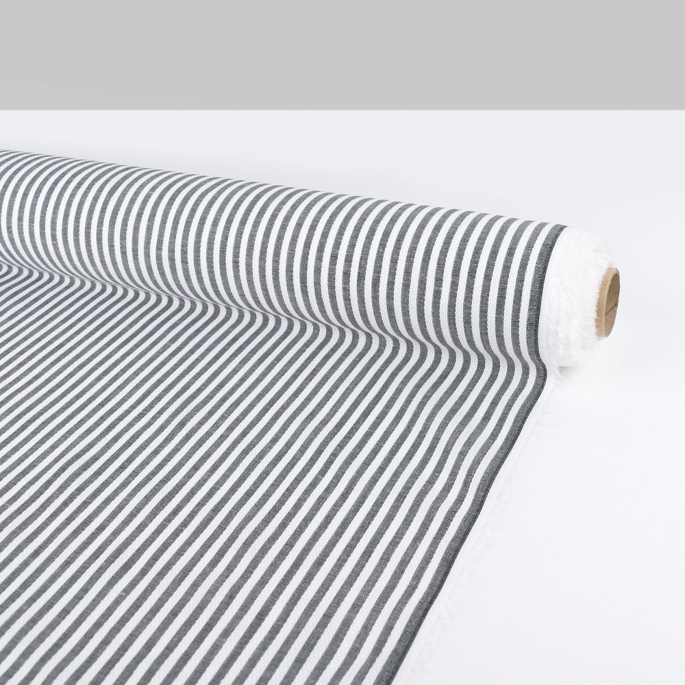 Crosshatch Stripe Cotton / Linen - White / Black