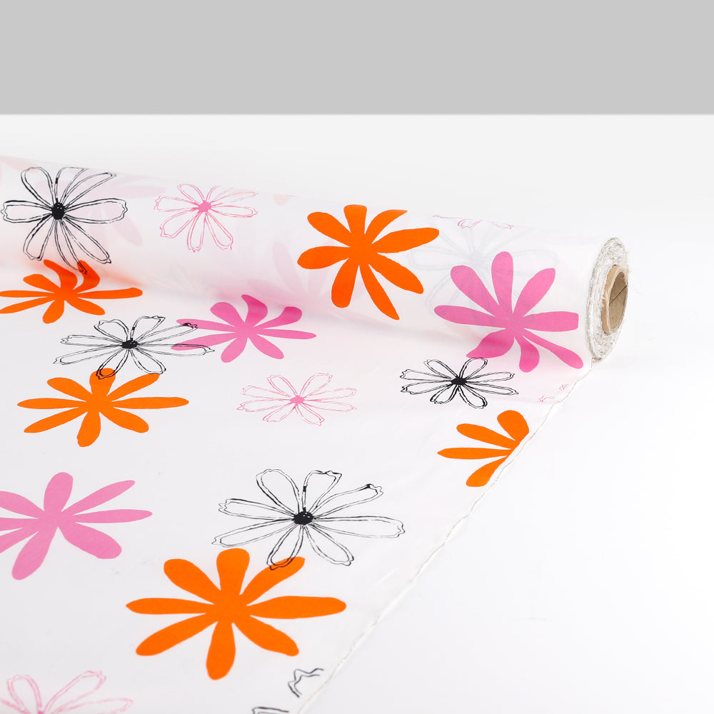 Flower Pop Stretch Cotton Poplin - Pink / Orange (remnant)