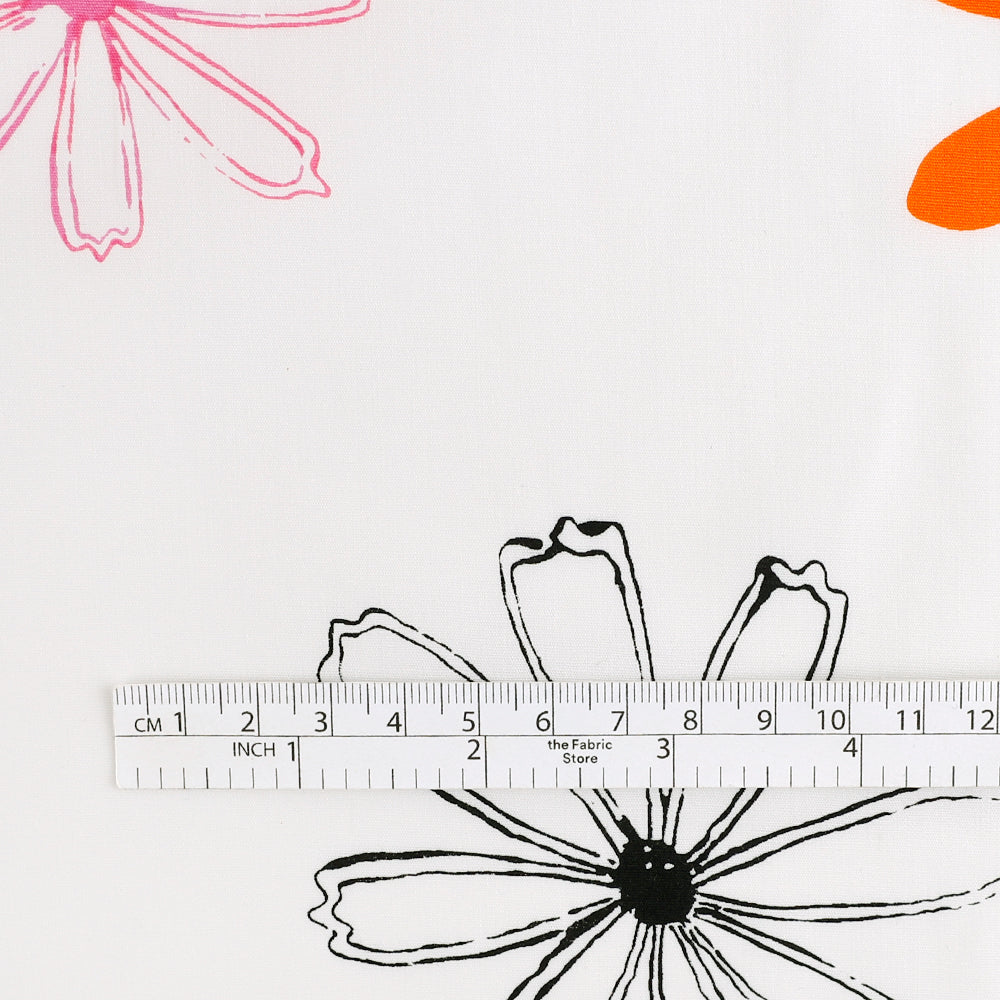 Flower Pop Stretch Cotton Poplin - Pink / Orange (remnant)