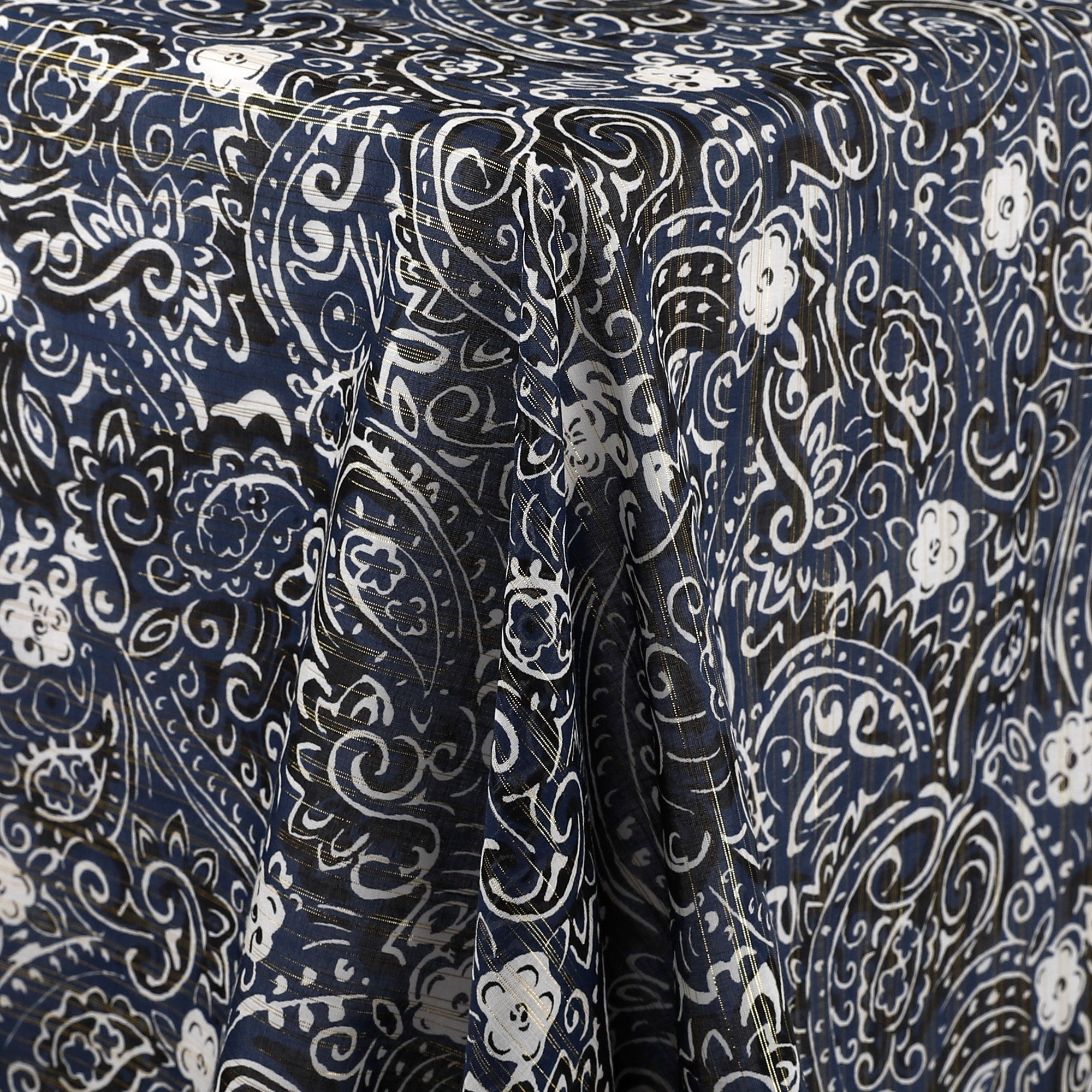 Metallic Stripe Paisley Silk / Cotton - Midnight