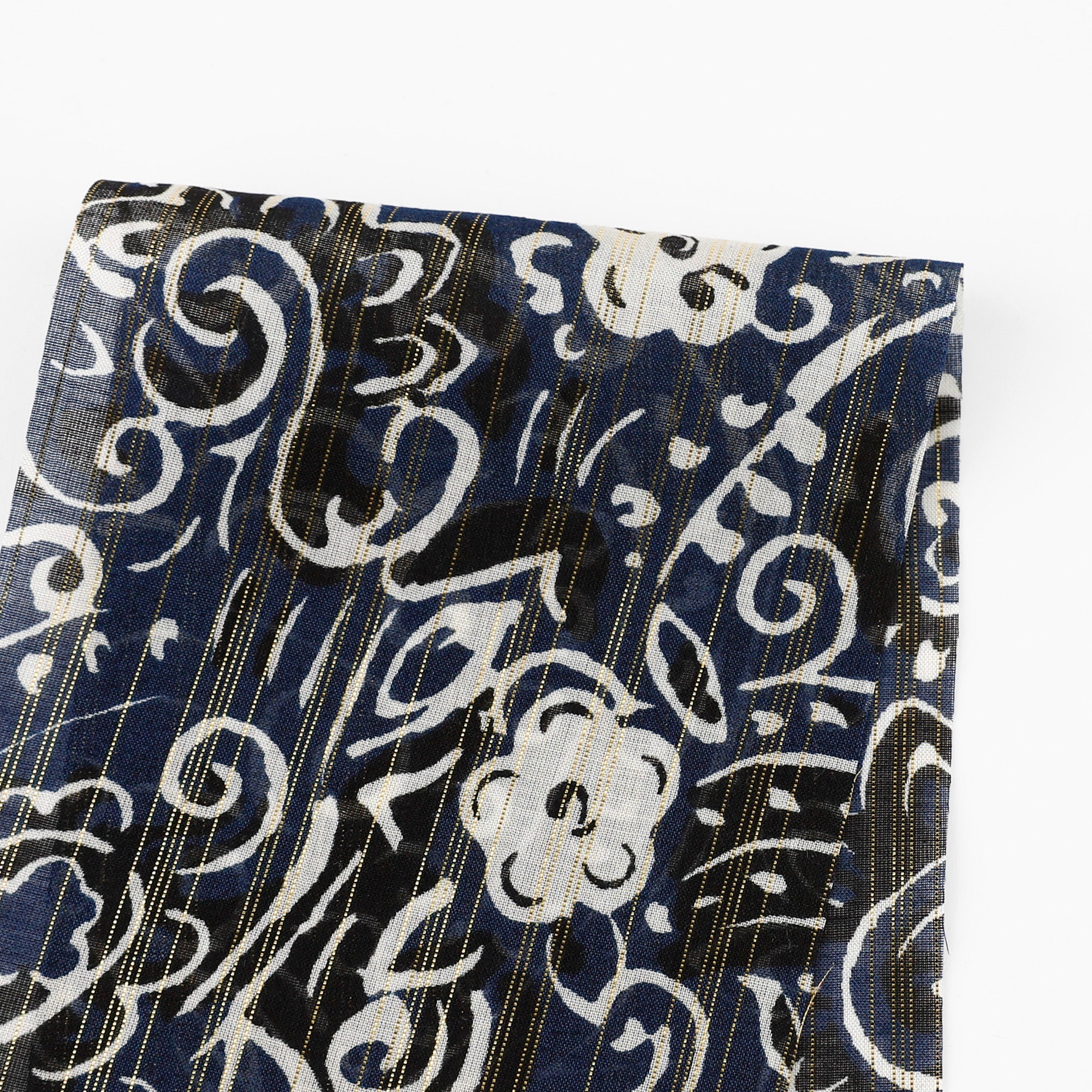Metallic Stripe Paisley Silk / Cotton - Midnight