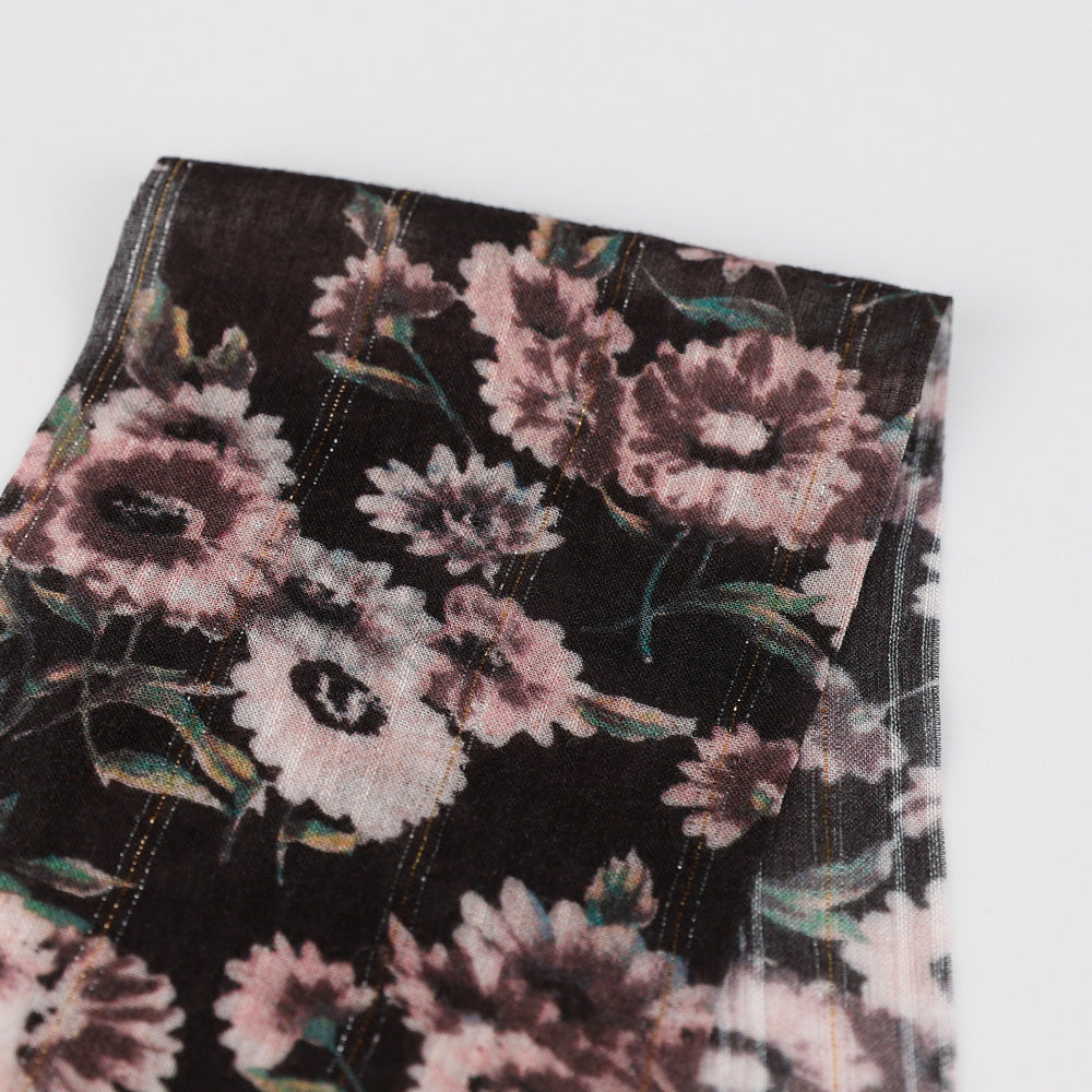 Metallic Stripe Daisy Print Rayon - Pink/Black (2.4m Bundle)