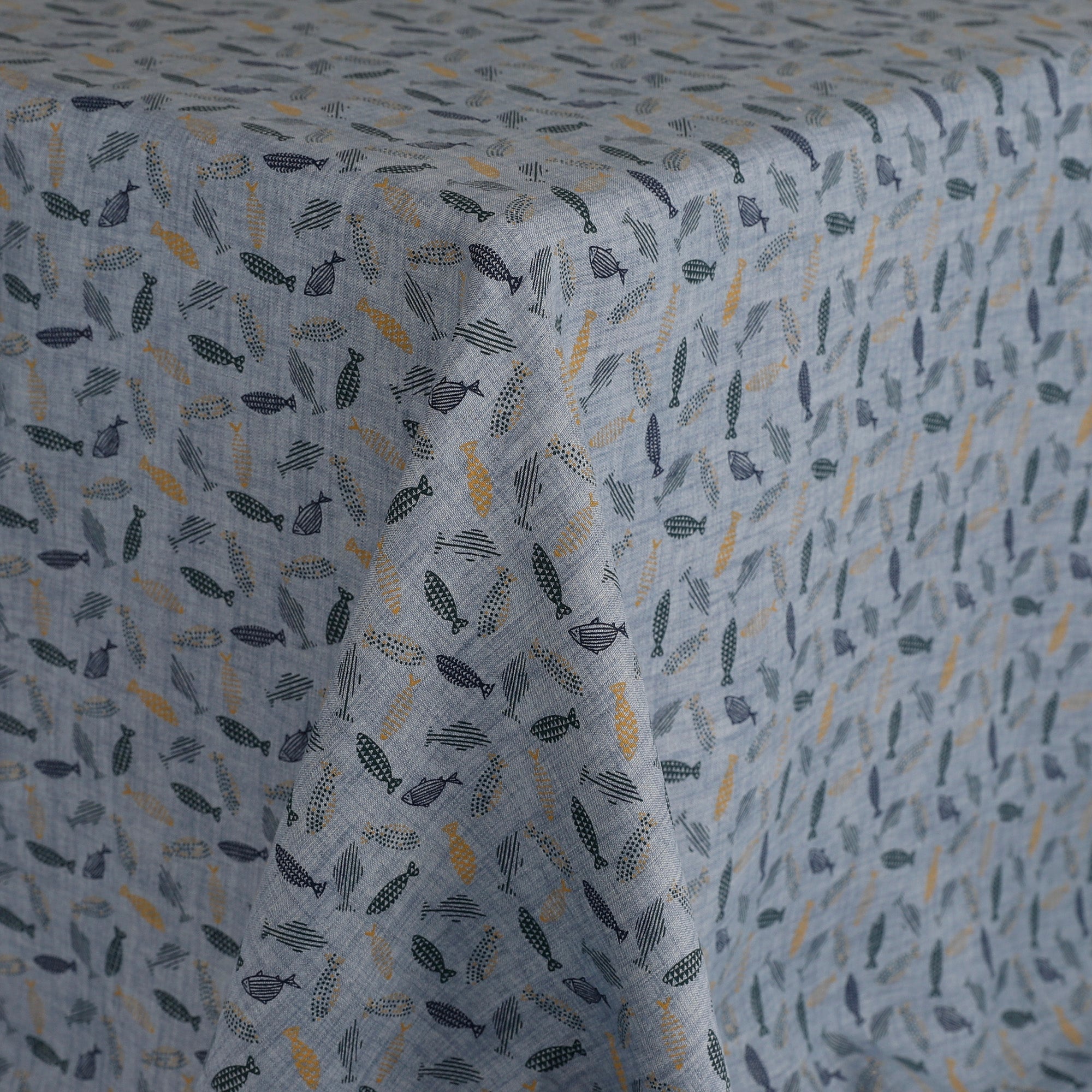 Fun Fish Linen Shirting - Bluestone
