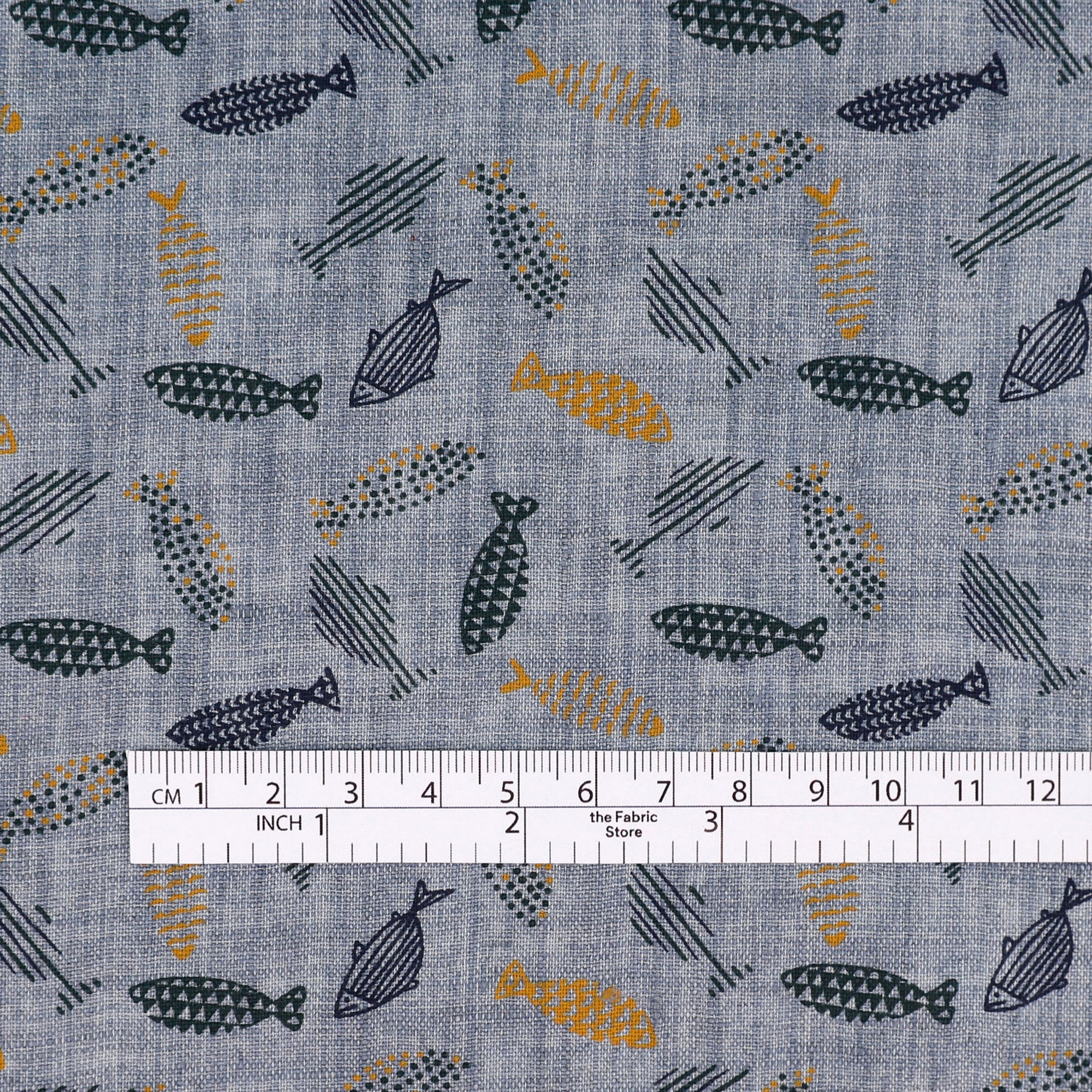 Fun Fish Linen Shirting - Bluestone