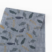 Fun Fish Linen Shirting - Bluestone