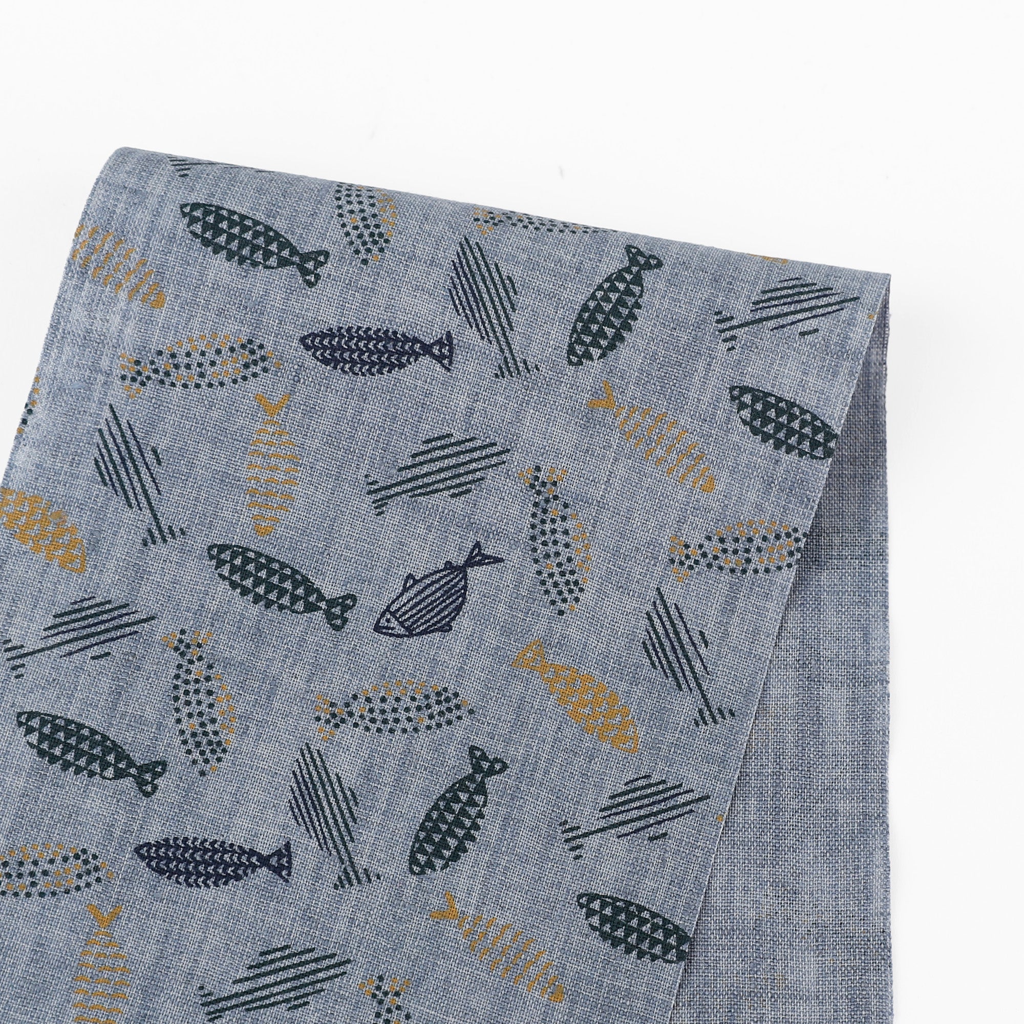Fun Fish Linen Shirting - Bluestone