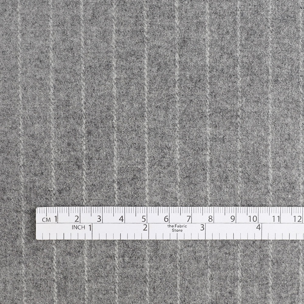 Brushed Pinstripe Wool Blend Suiting - Gravel Marle