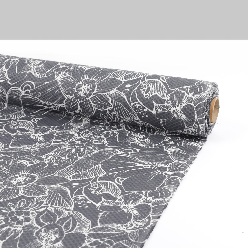 Tropical Flowers Stretch Cotton Check - Storm
