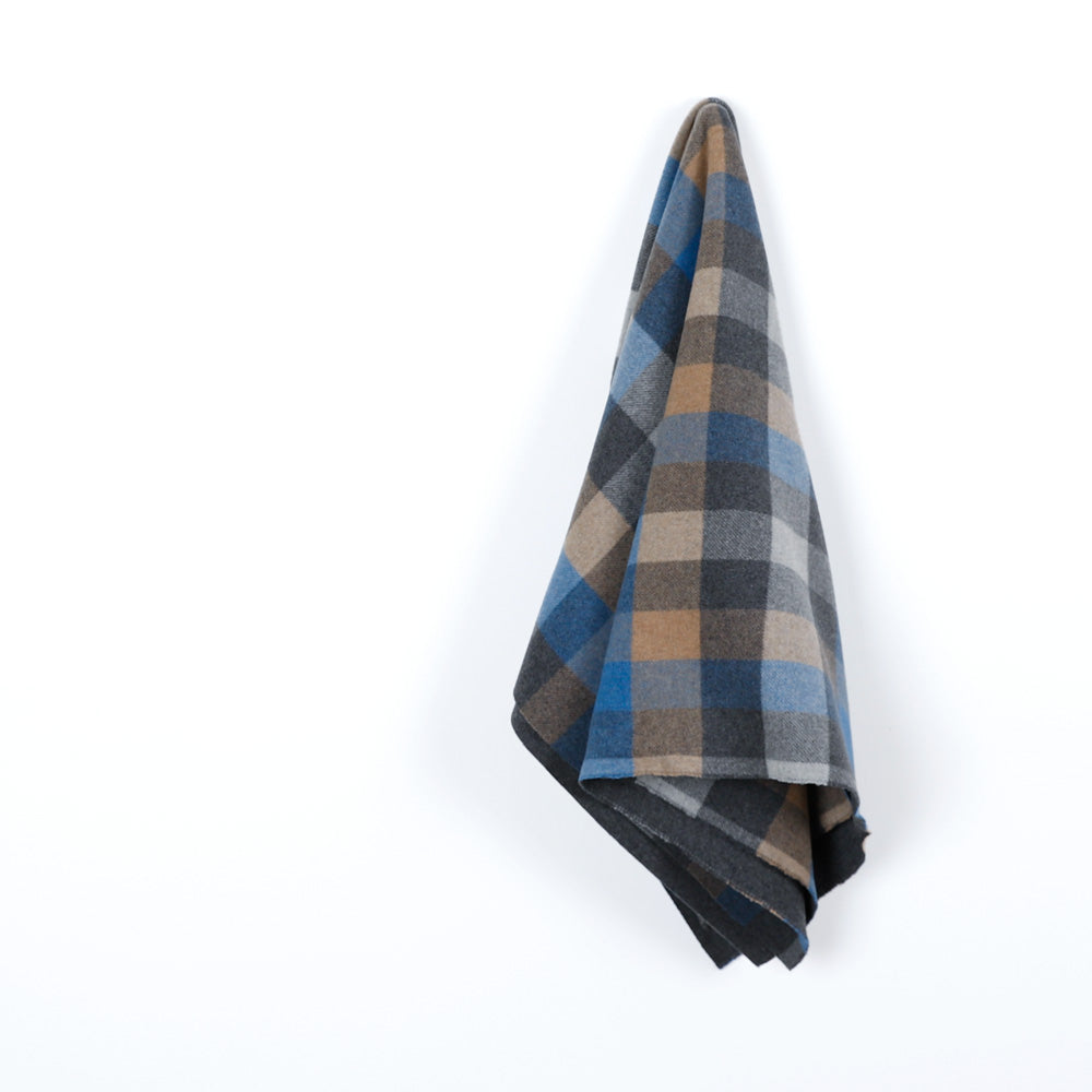 Double Faced Check Wool Coating - Blue