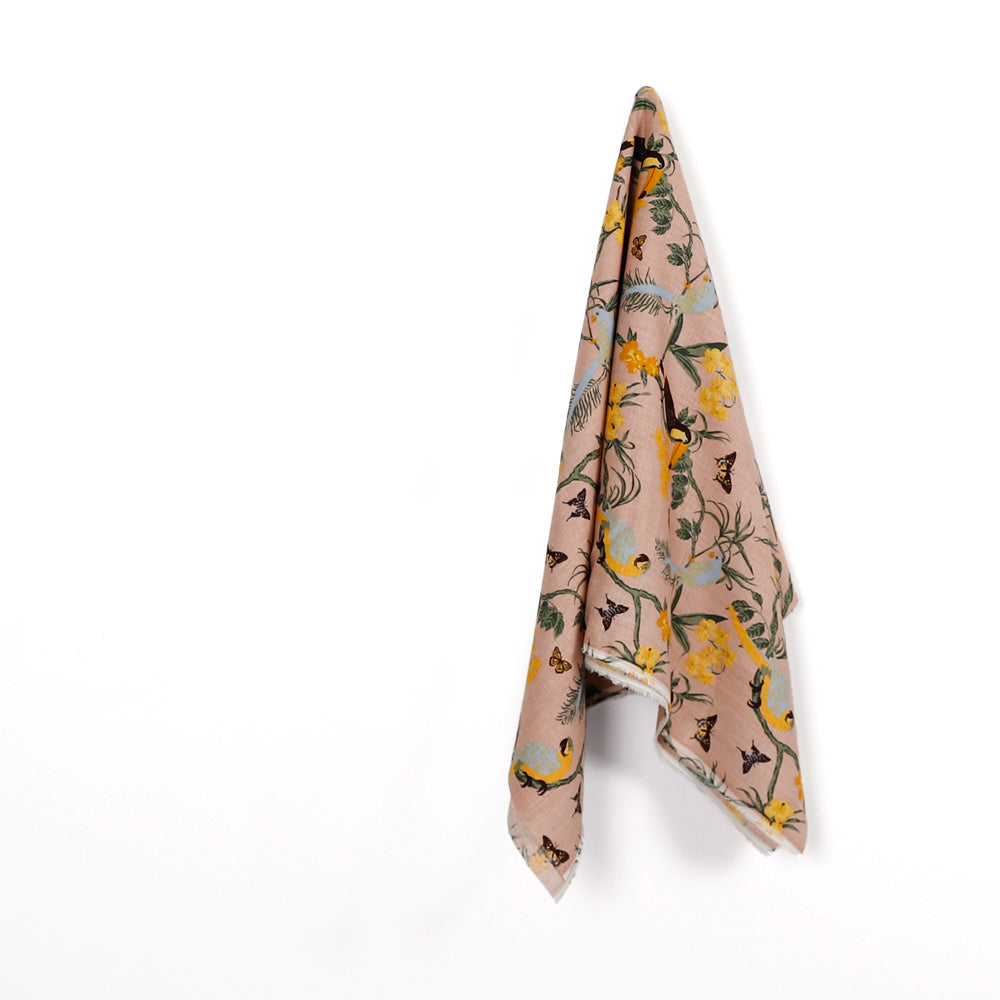 Tropical Birds + Butterflies Linen - Pink Mix