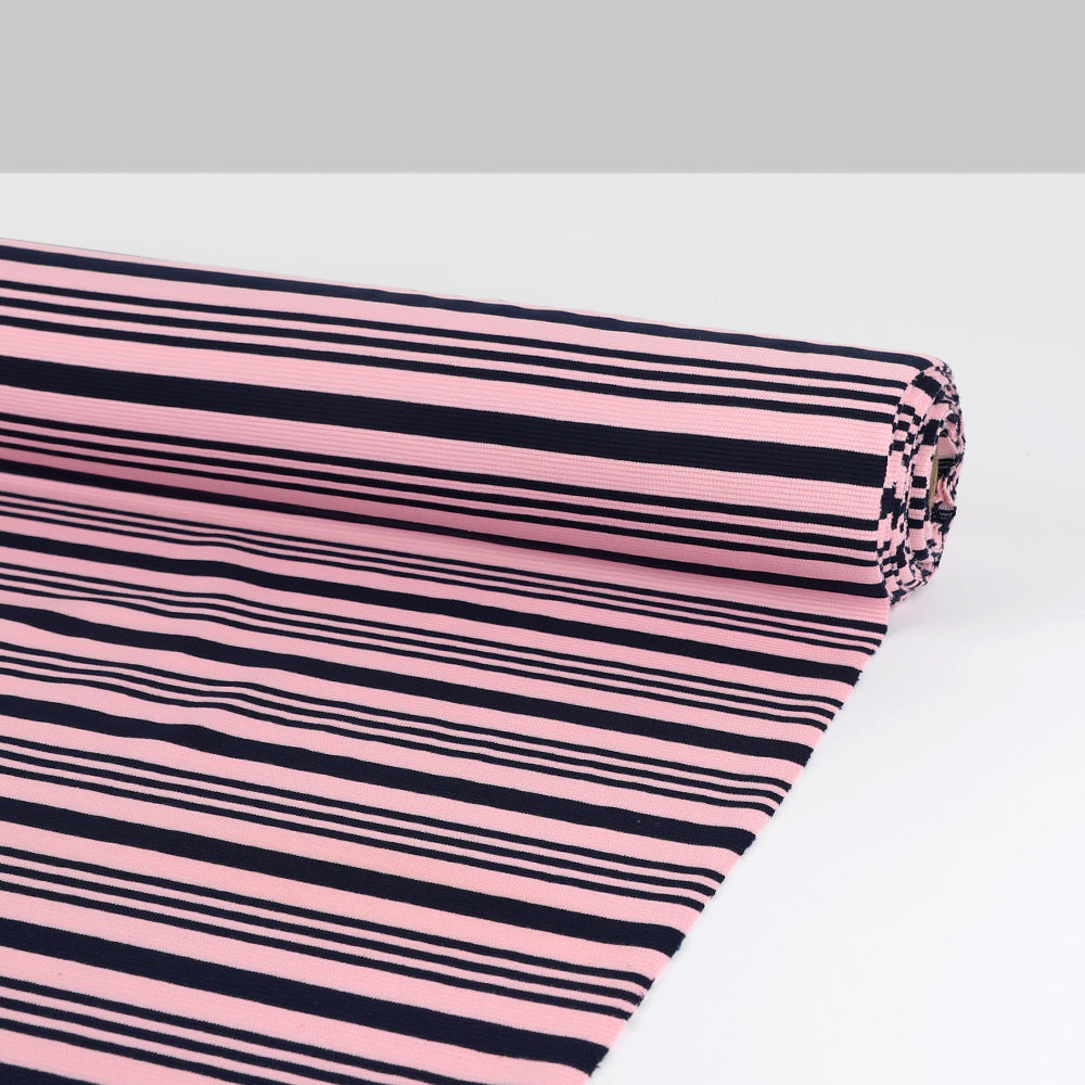 Striped Ripple Knit Poly / Viscose - Candy / Navy
