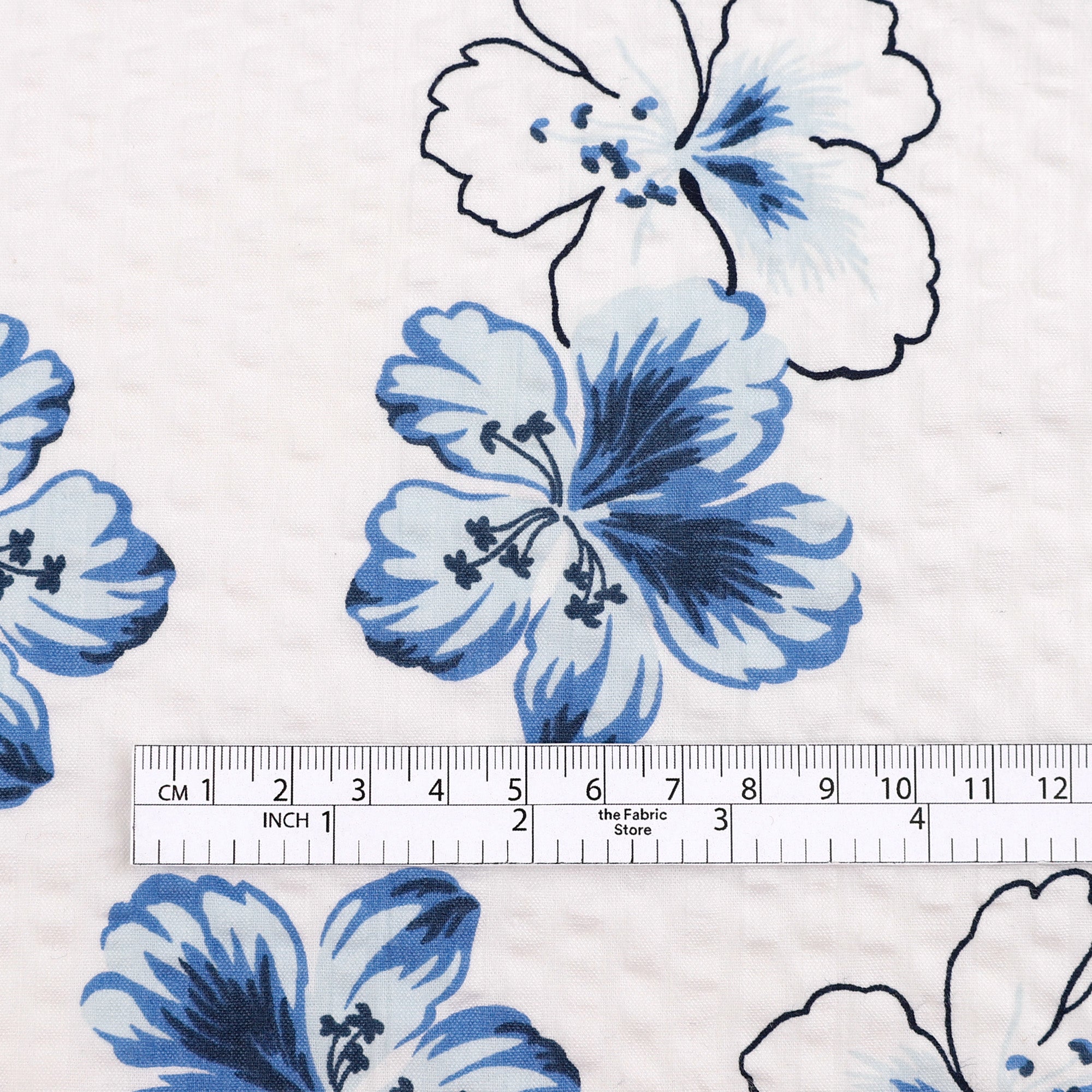 Hibiscus Seersucker Cotton - White