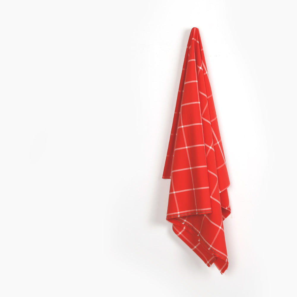 Windowpane Check Fine Cotton Shirting - Red