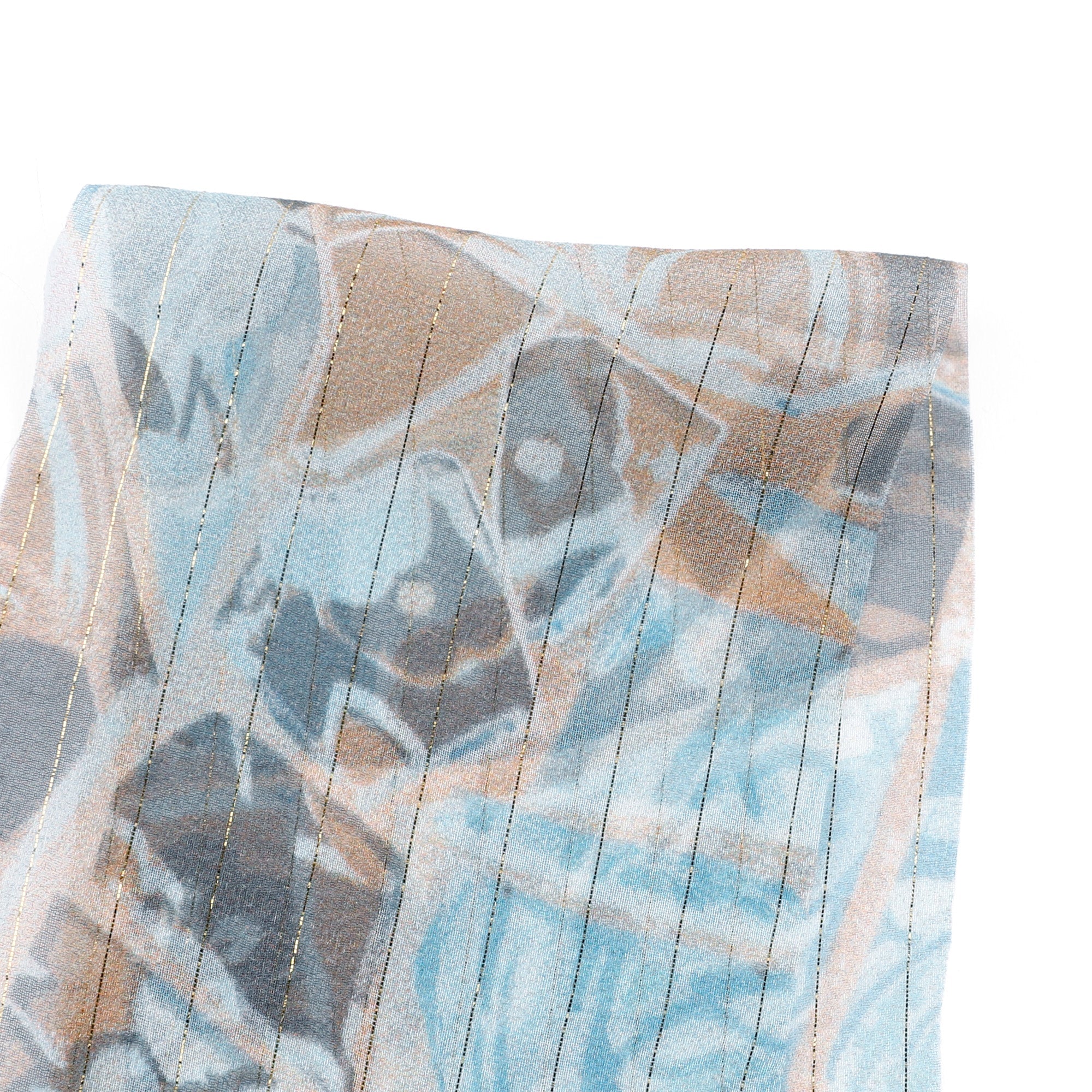 Mosaic Metallic Pinstripe Silk Georgette - Bronze / Blue