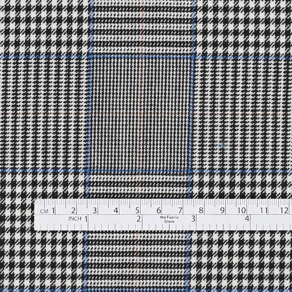 Double Faced Prince Of Wales Check Wool - Blue Mix (remnant)