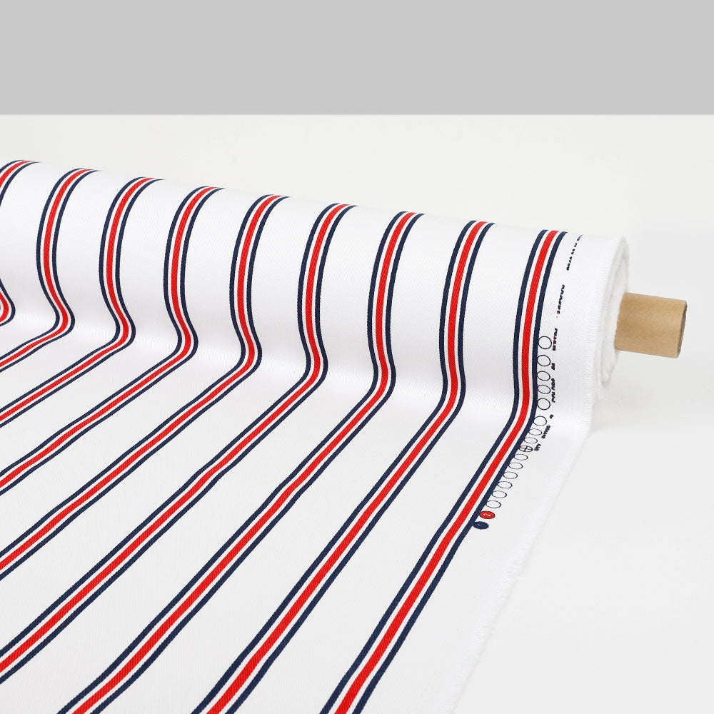 Nautical Stripe Heavyweight Cotton Drill - White