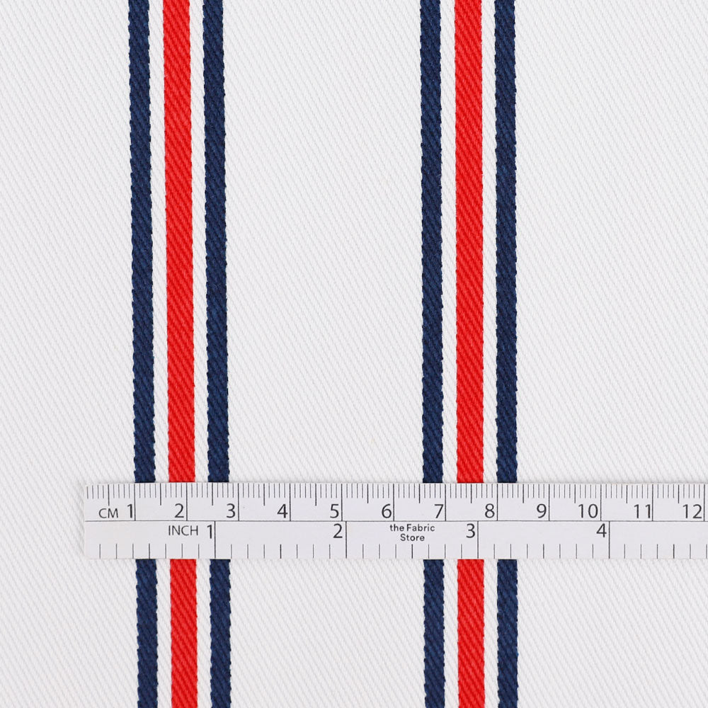 Nautical Stripe Heavyweight Cotton Drill - White