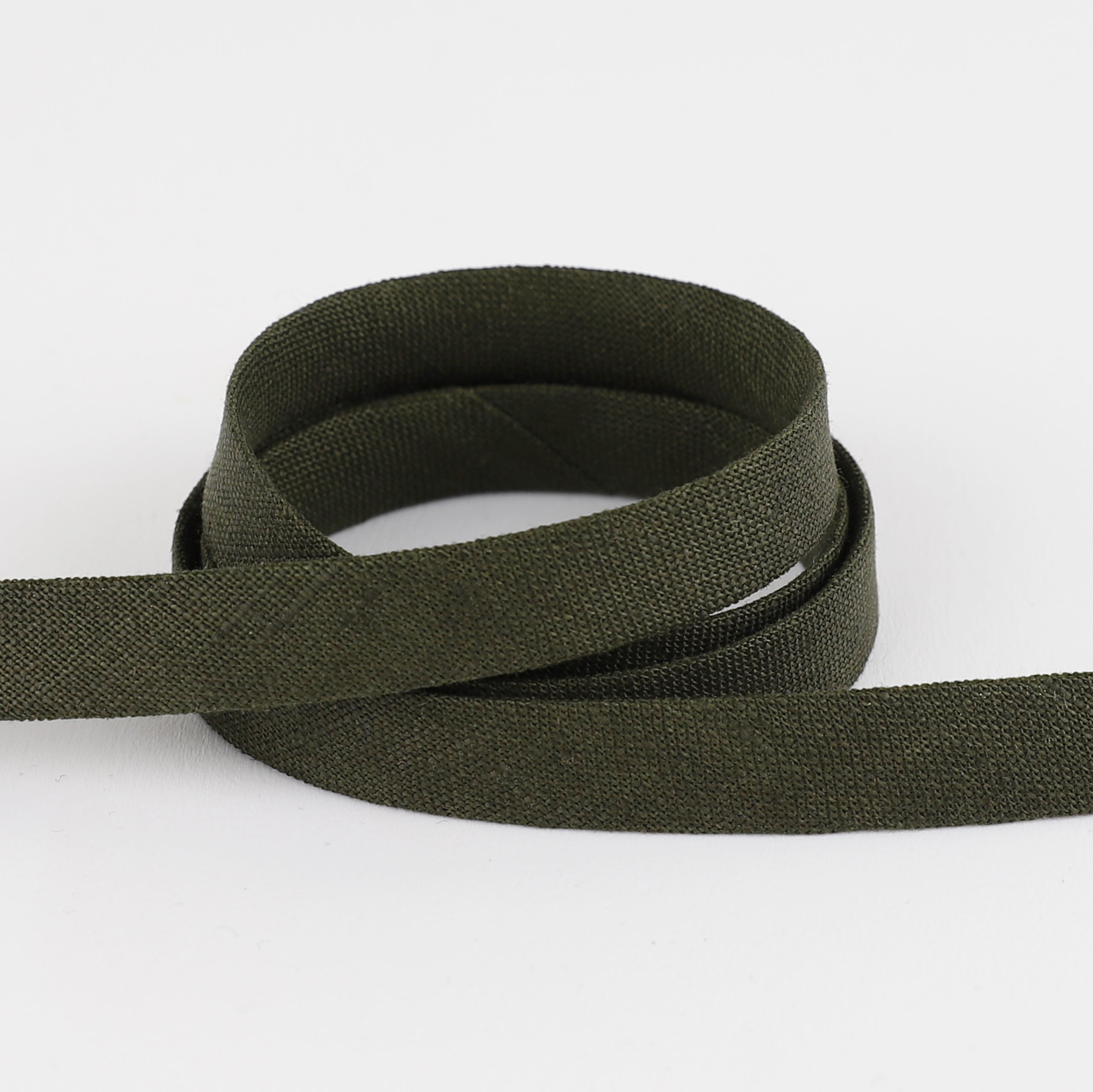 Organic Linen Bias Binding - Military Green