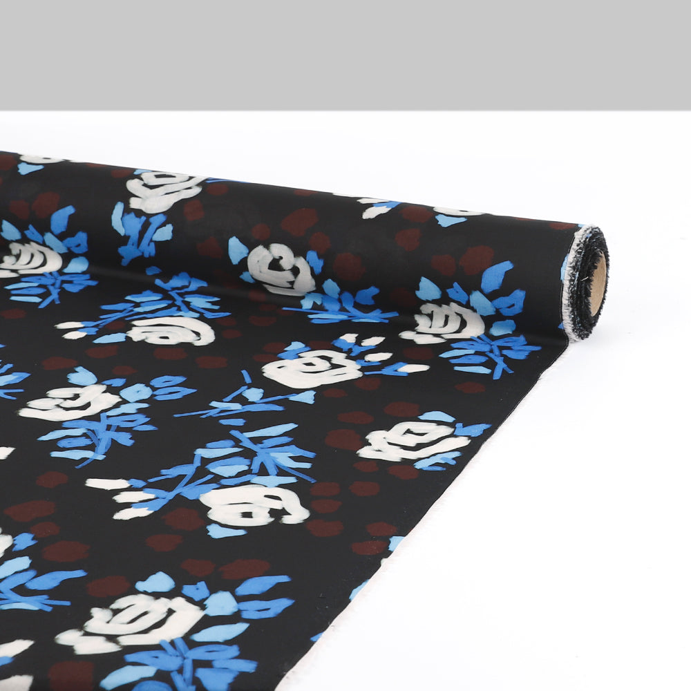 Painterly Rose Cotton Voile - Cornflower