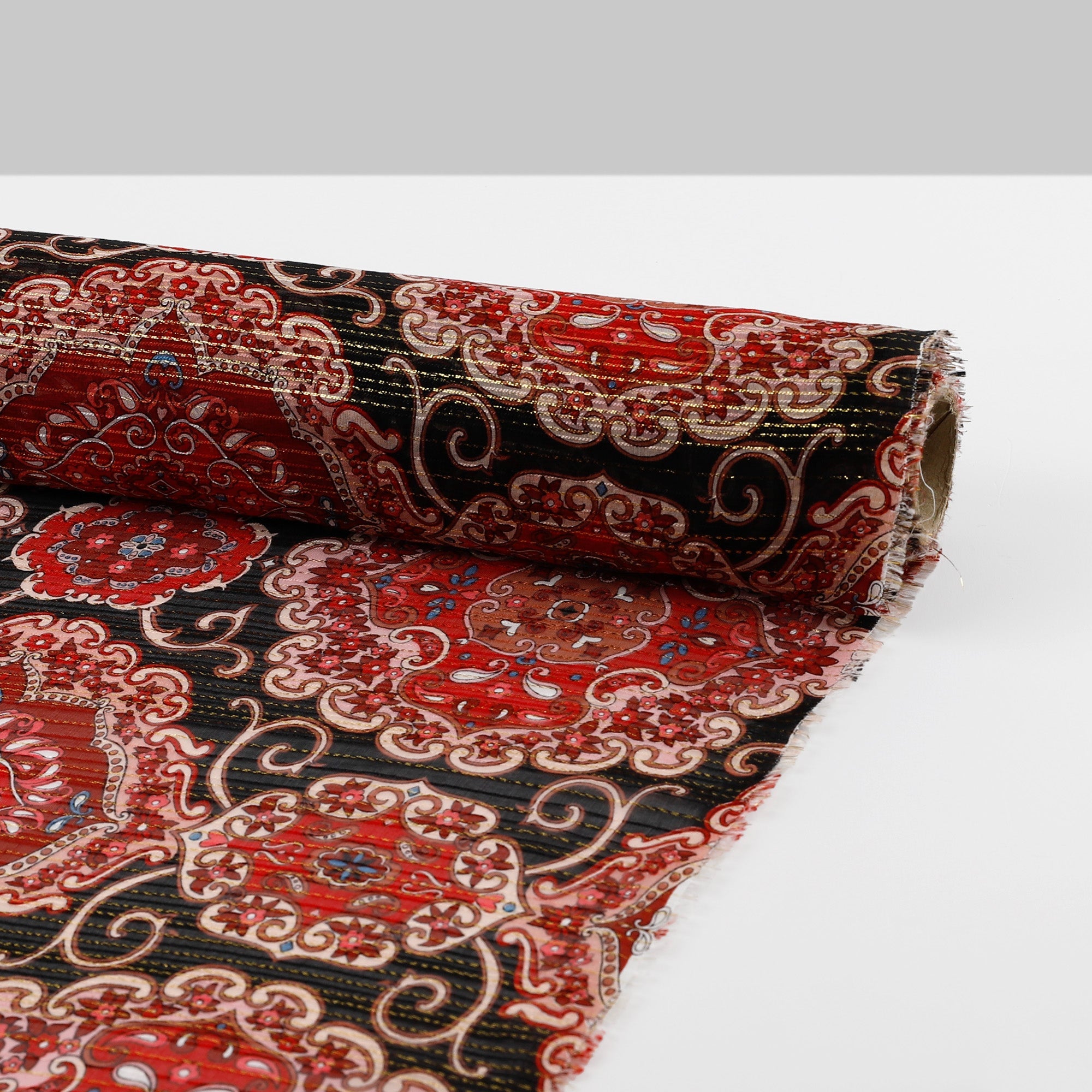 Ornate Metallic Stripe Chiffon - Red