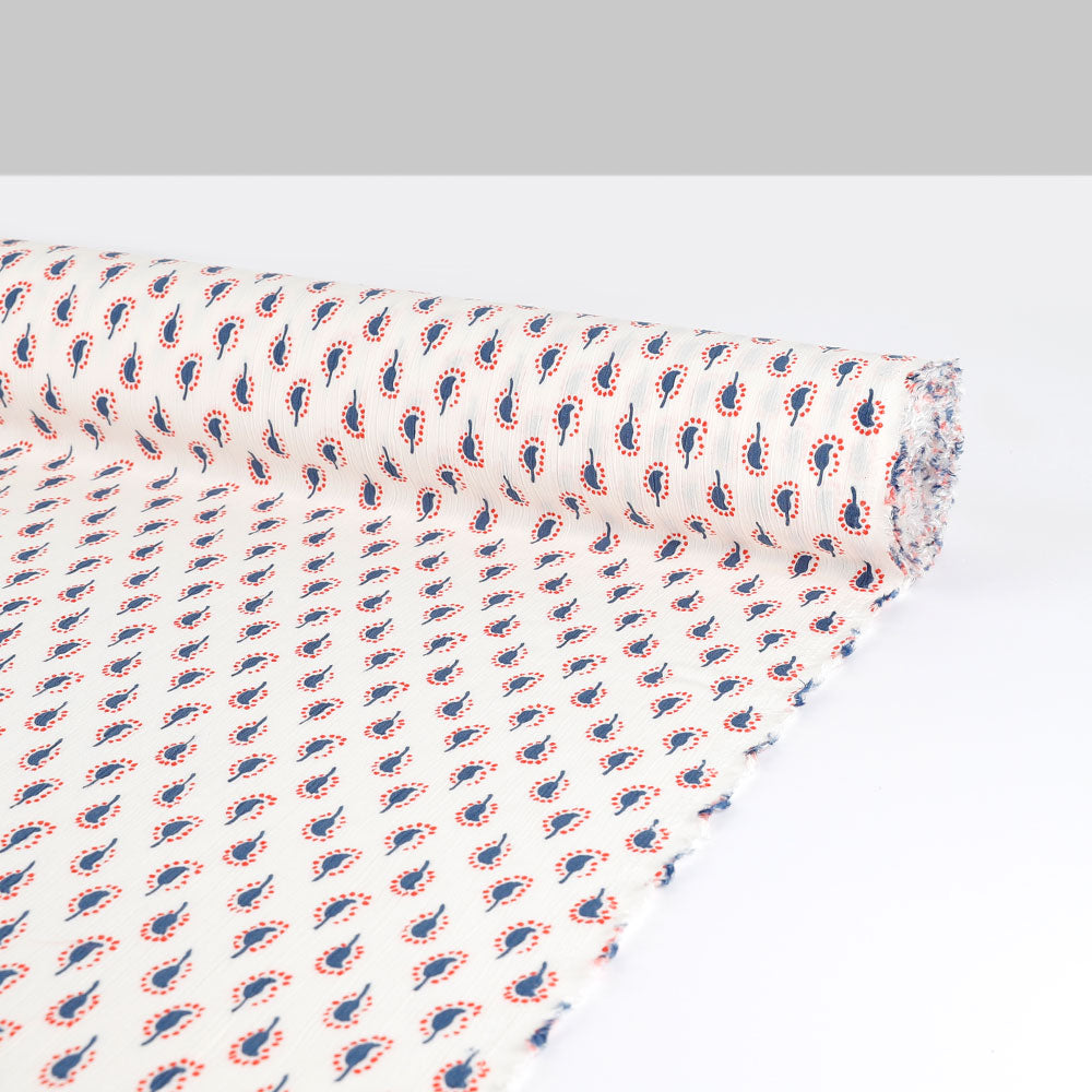 Paisley Viscose Crinkle Challis - Ivory
