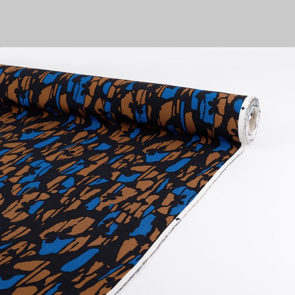 Retro Camo Viscose Crepe - Cobalt