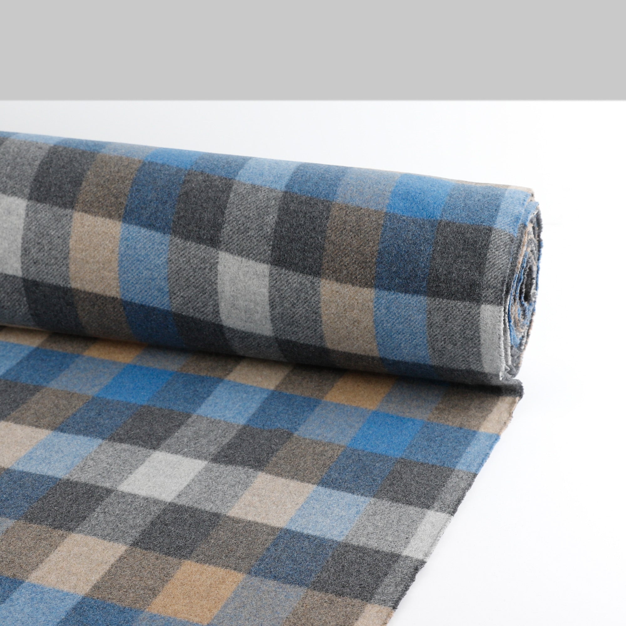 Double Faced Check Wool Coating - Blue