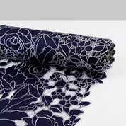 Rose Cut-Out Embroidered Satin - Navy