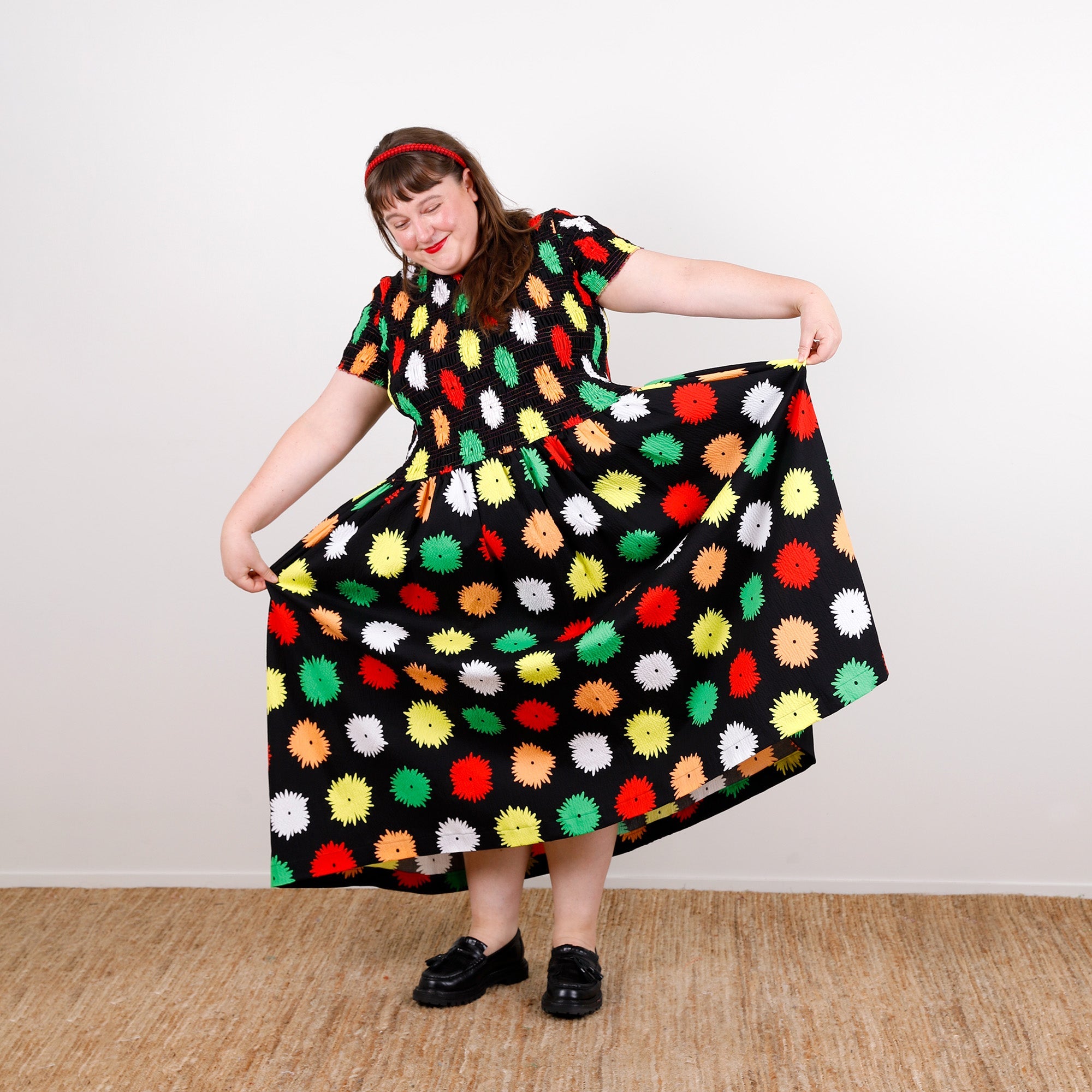 Mod Flower Stretch Seersucker Cotton - Black/White