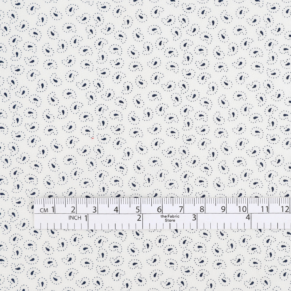Tiny Paisley Viscose Challis - White