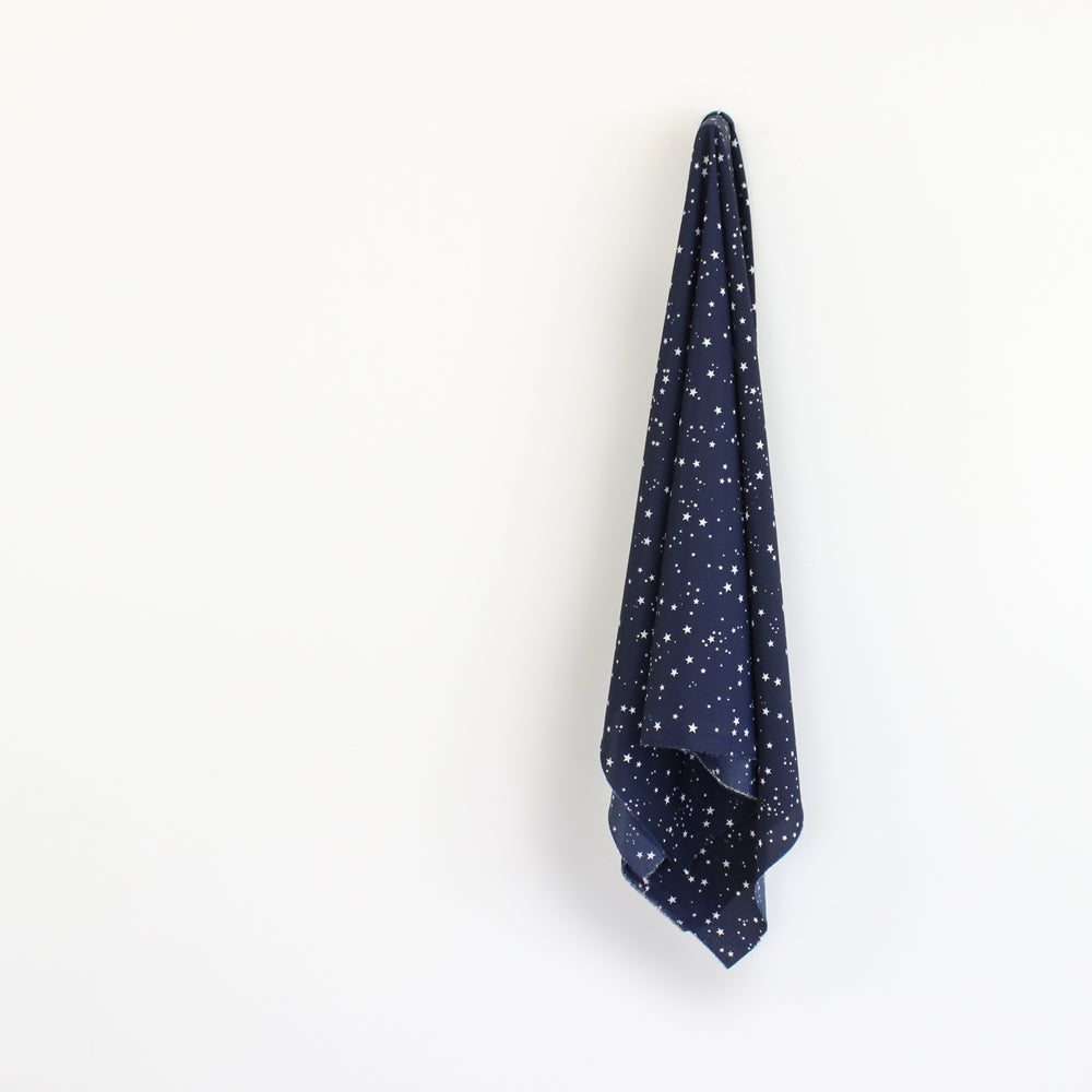 Star Print Poly Crepe De Chine - Navy