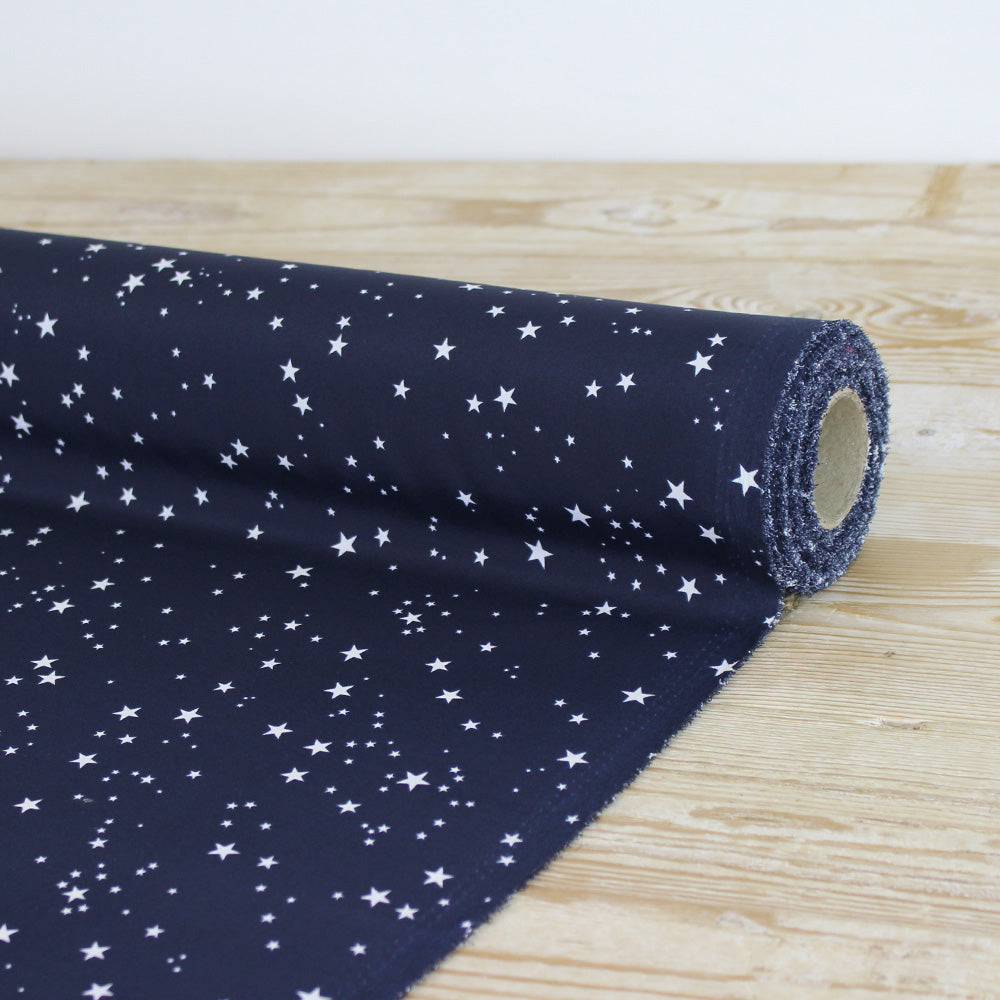 Star Print Poly Crepe De Chine - Navy