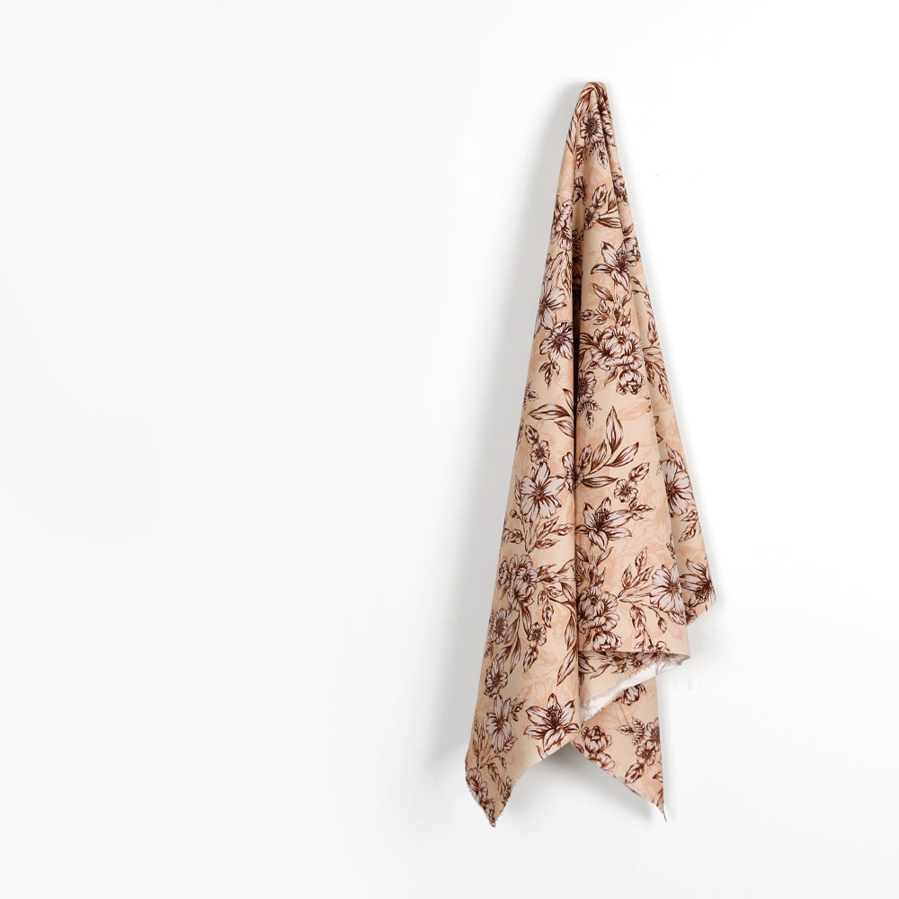 Sketched Lilies Stretch Cotton - Sepia