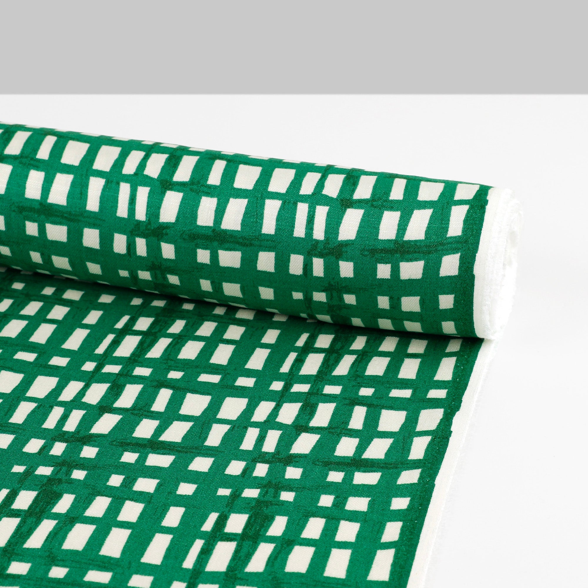 Drawn Check Stretch Linen/Rayon Twill - Emerald