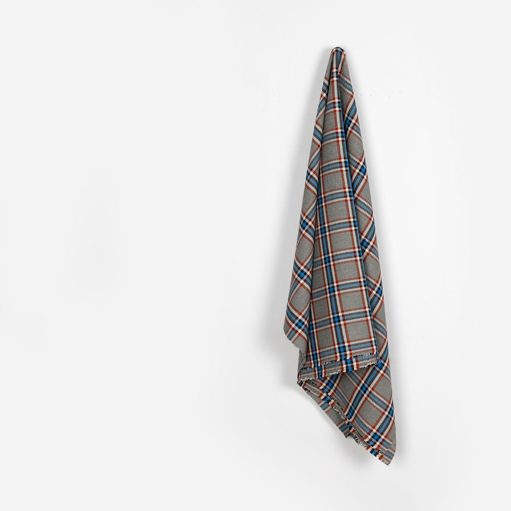 Stretch Poly / Cotton Check Suiting - Russet / Blue