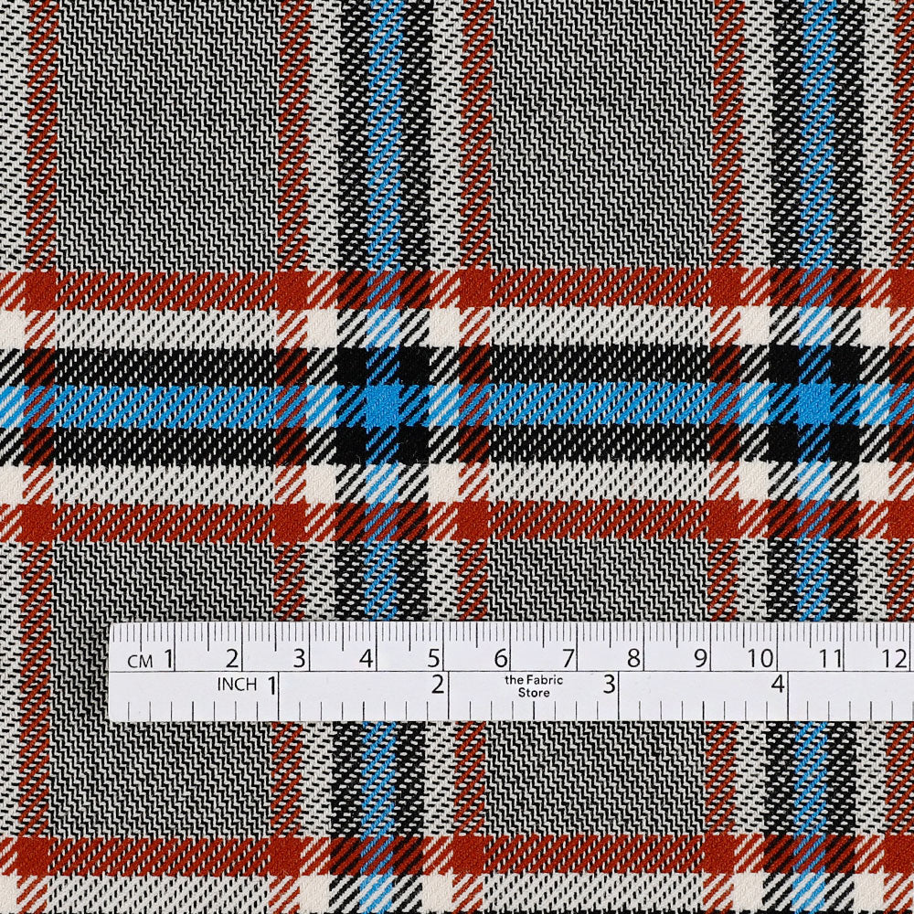 Stretch Poly / Cotton Check Suiting - Russet / Blue