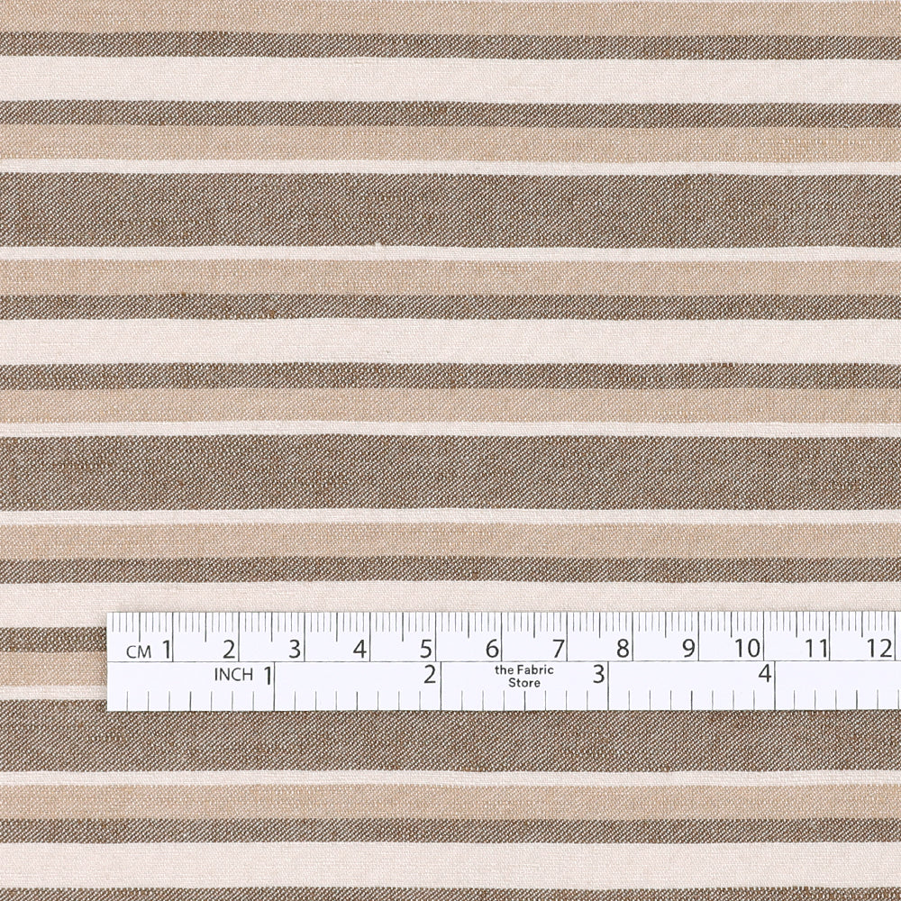 Stretch Linen Blend Twill Stripe - Choc Caramel