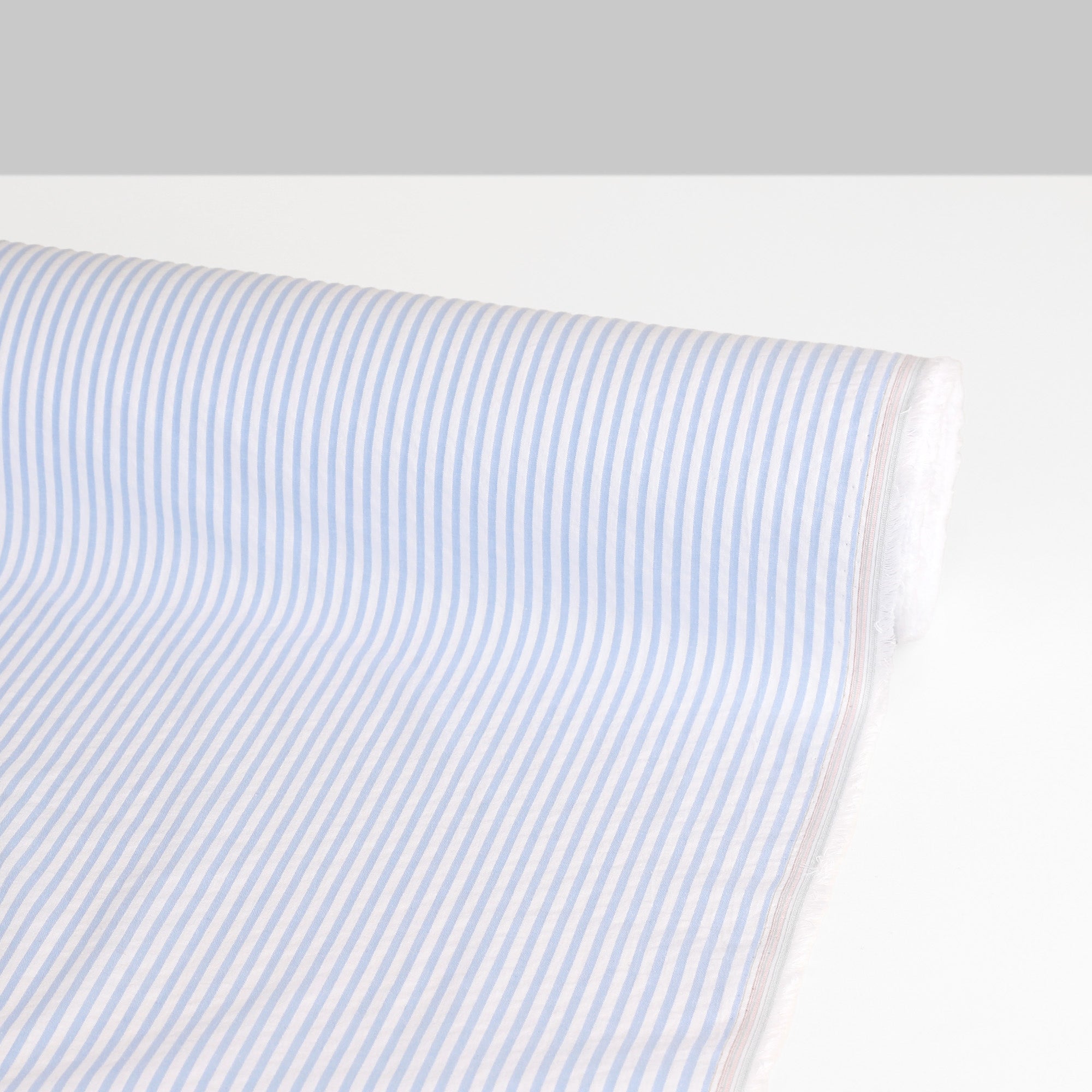 Stretch Seersucker Cotton Stripe - Baby Blue