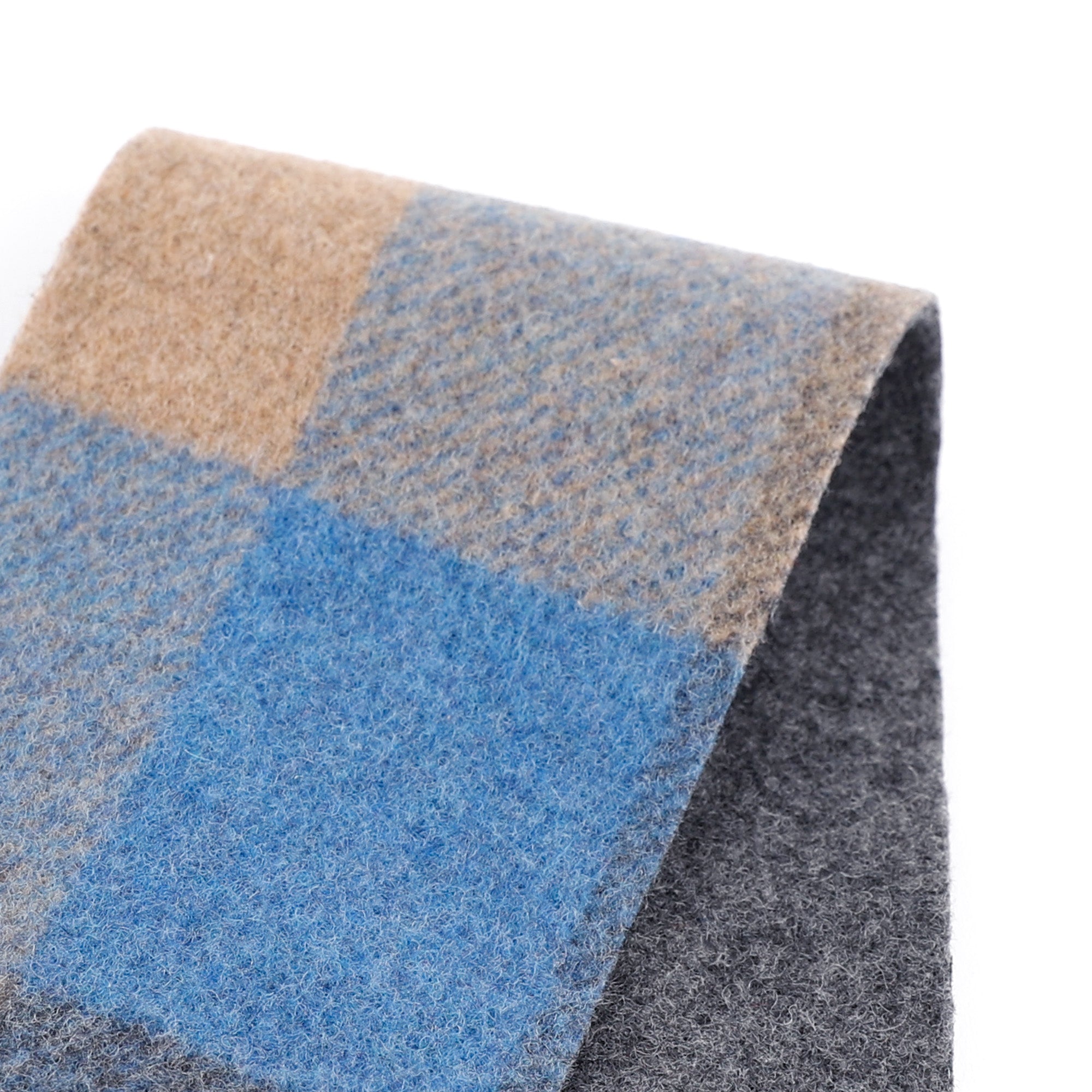 Double Faced Check Wool Coating - Blue