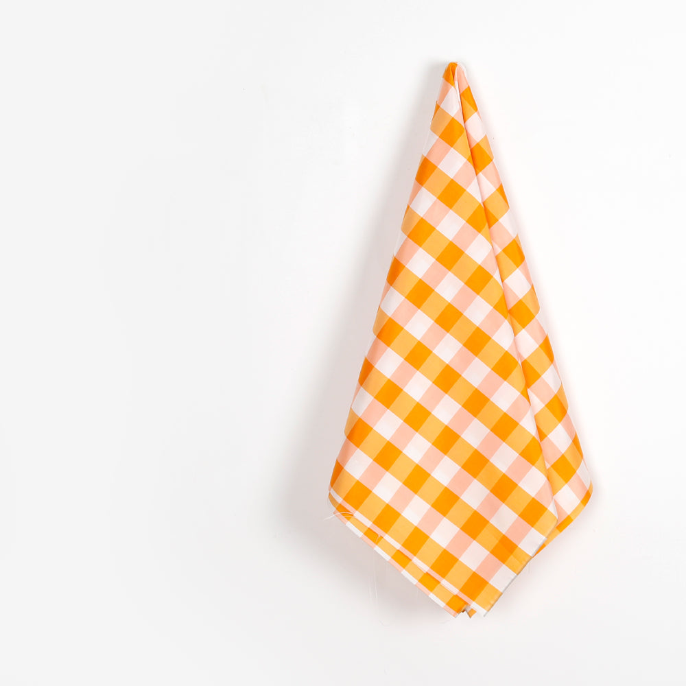 Two Tone Check Silk / Poly Shantung - Californian Poppy