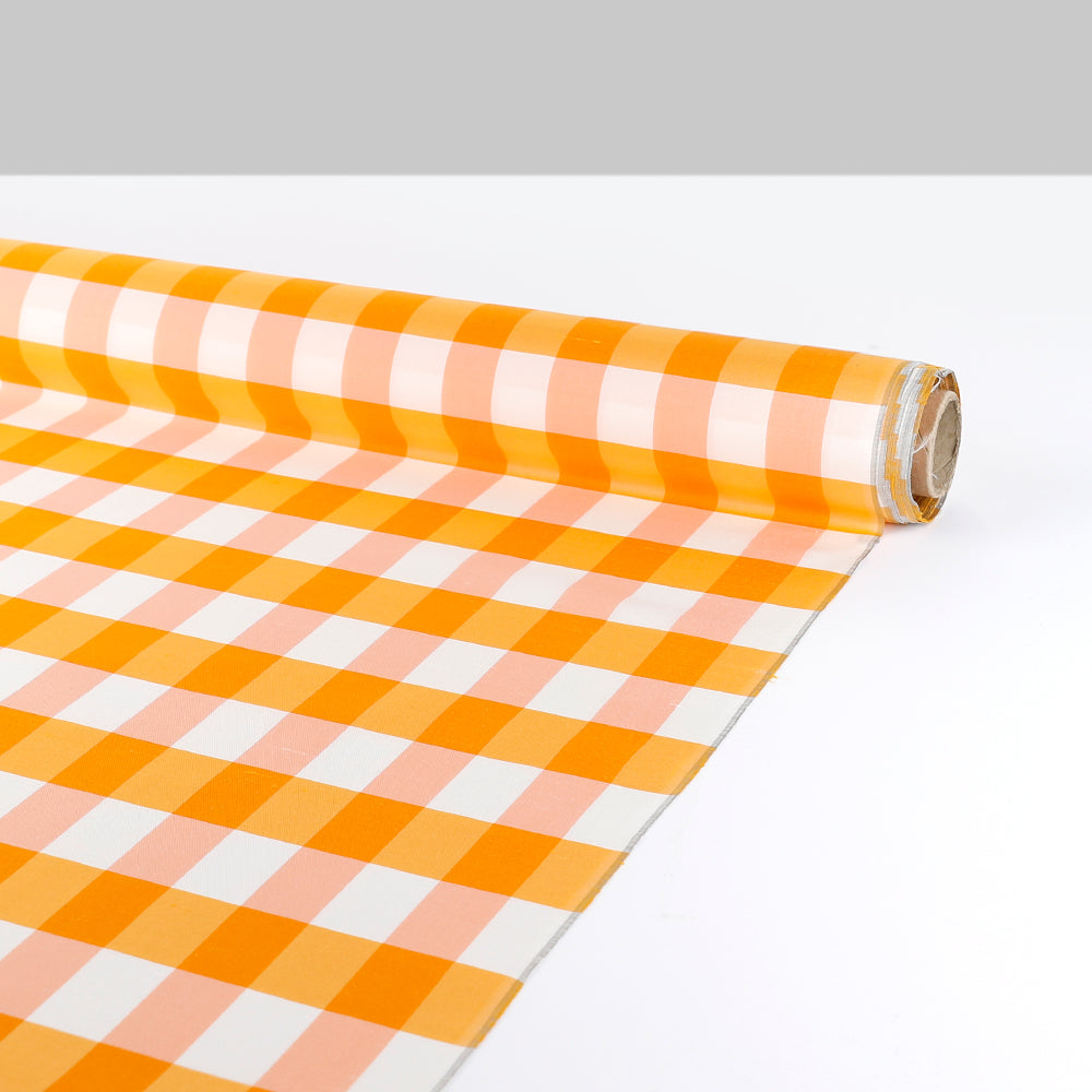 Two Tone Check Silk / Poly Shantung - Californian Poppy