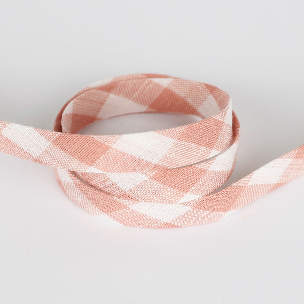 Gingham Linen Bias Binding - Vintage Blush
